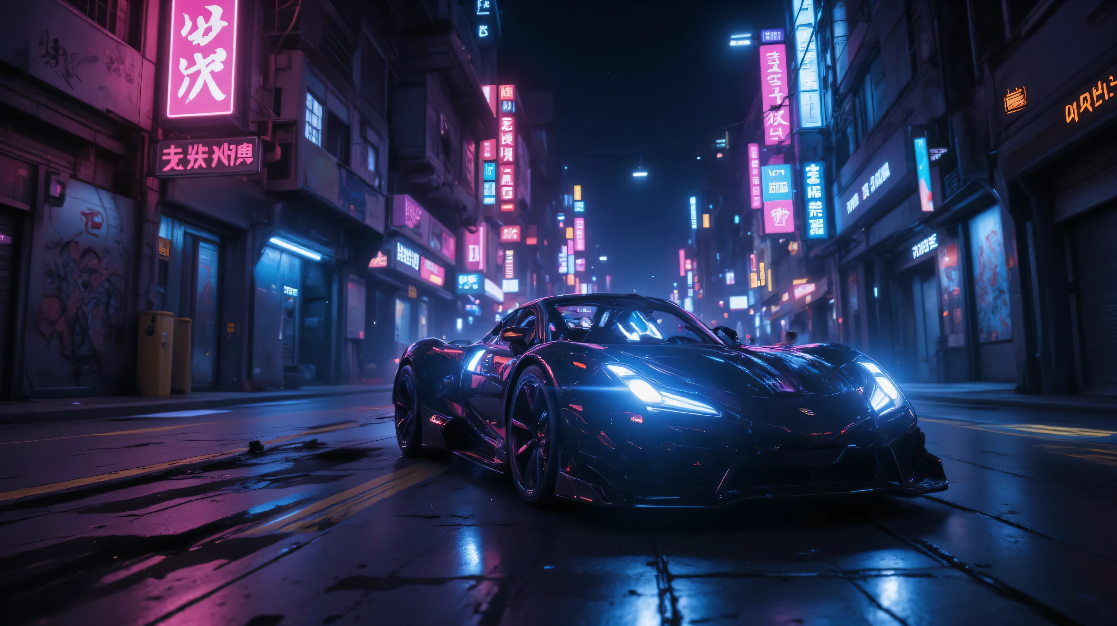 In the world of Warframe, Johanna de Armas emerges as a car form encased in a neon genesis evangelion style  the cars is driving along the road
 a car , bathed in neon lights that cast dramatic shadows, emphasizing the off-center composition of the scene. The atmosphere is thick with the essence of retro cyberpunk art, reminiscent of the works by Keos Masons, and the painting style of Richard Gerstl, known for his vibrant expressionism and emotive, psychological intensity.
The street art and graffiti around  with their vibrant colors and urban themes, reflect an 80's inspired synthwave aesthetic. The scene is a tapestry of neon, vibrant, and detailed elements that capture the essence of retro futurism. The shallow depth of field, vignette effect, and highly detailed rendering create a moody, epic atmosphere, reminiscent of a high-budget cinematic production.
The bokeh effect, cinemascope framing, and the addition of film grain give the image a grainy texture, enhancing its cinematic quality and adding to the overall gorgeousness of the scene. This is a world where technology and art collide, creating a visual spectacle that is both intense and beautiful.
