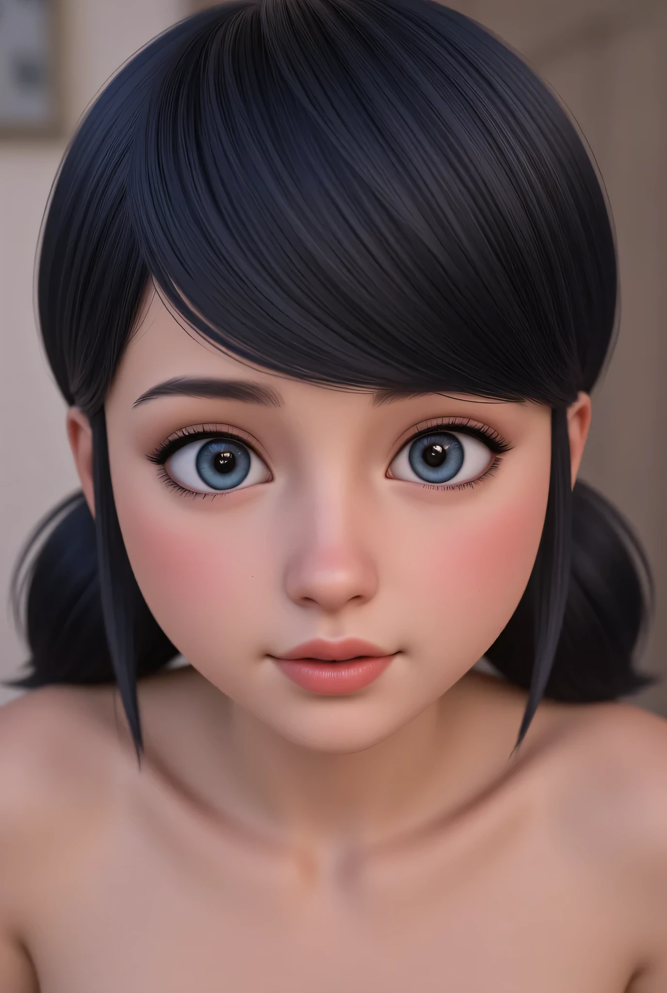 1girl, Solo, High Resolution, Masterpiece, Anatomically Correct, Accurate, Best Quality, real life style, black hair, blue eyes, tween