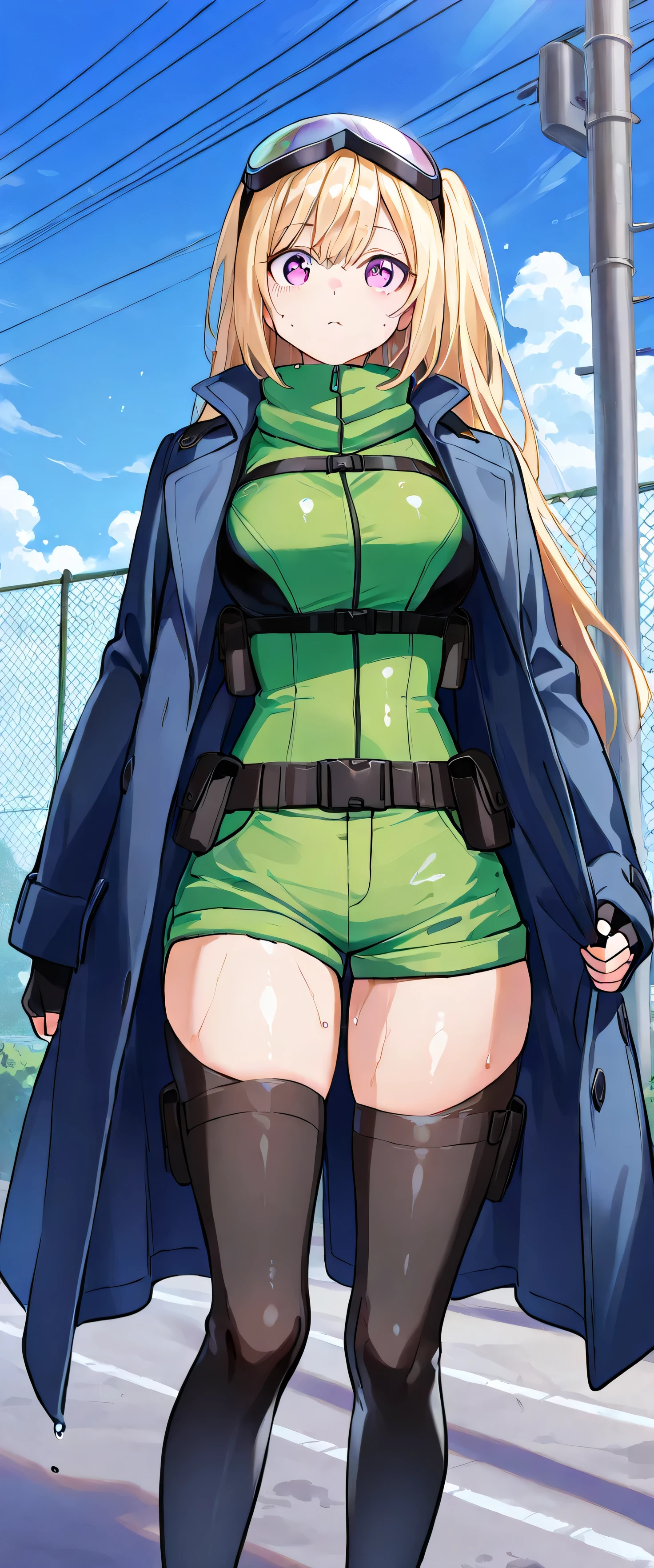 Konami,One girl,笑face, View your viewers, Green jacket, gloves, Green micro shorts,Green knee-high boots footwear, masterpiece,Highest quality,Low - Angle、Sticking out tongue。face、Sweaty、Licking one&#39;s lips、赤いface、ニヤニヤface