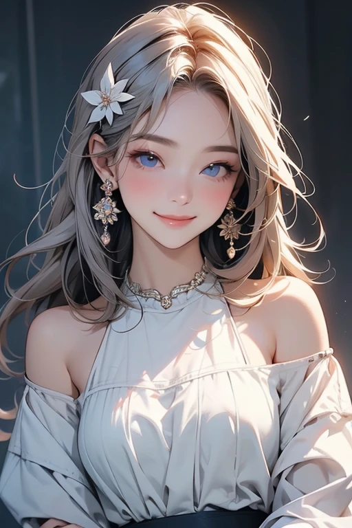 highest quality、Realistic、girl、zoom、Turquoise eyes、Silver Hair、Long curly hair、Bridal Lingerie、Wedding dress、Tanned black body、Brown black skin、Dark Skin、Big 、A big smile、Summer Sea、Bust Shot、
