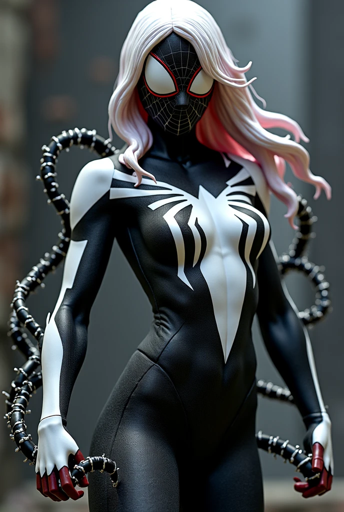 Beautiful woman detailed her defined body wearing ghost spider cosplay, medium breasts