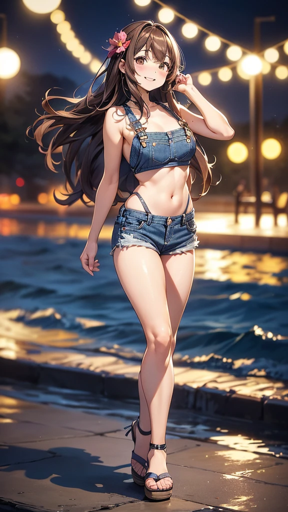 ((Extreme exposure))(High-definition image quality)極Realistic skin texture、High definition face(brown、Very long straight hair、Hair behind the ear、Beautiful moist brown hair、Smooth Hair)((Bright smile、Embarrassed expression))、Gaze(sexyな25歳の女の子、Idol Makeup、Eyeliner)(Fair skin)(Sparkling eyes)Smooth Skin、Realistic skin texture ((Oversized Tank Top、Short length、Cleavage、Super big boobs)) ((Ultra short denim shorts、damage、Super tight、small、Ultra low rise))))A well-proportioned and perfect body、Beautiful armpits、On the position of the chest、Round big breasts、Beautiful valley、Ultra-thin waist、Waistline、Long legs、Glitter High Heels((((Shopping Centre、Standing posture))))(((((sexy、Medium full shot from below))))))View angle from below