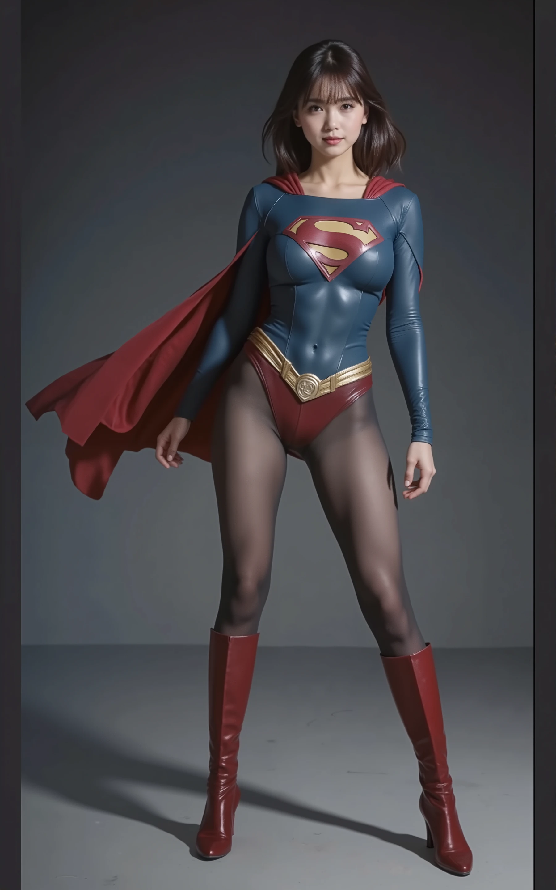 No background、(((Beautiful legs in black tights.)))、(((Legally express the beauty of your smile)))、((((Make the most of your original images)))、(((Supergirl Costume)))、(((beautiful short bob hair)))、(((suffering)))、(((Please wear black tights....、Wear red boots)))、((Best image quality、8K))、((highest quality、8K、masterpiece:1.3))、(((keep background )))、Sharp focus:1.2、Beautiful woman with perfect figure:1.4、Thin abdominal muscles:1.2、Wet body:1.5、Highly detailed face and skin texture、8K