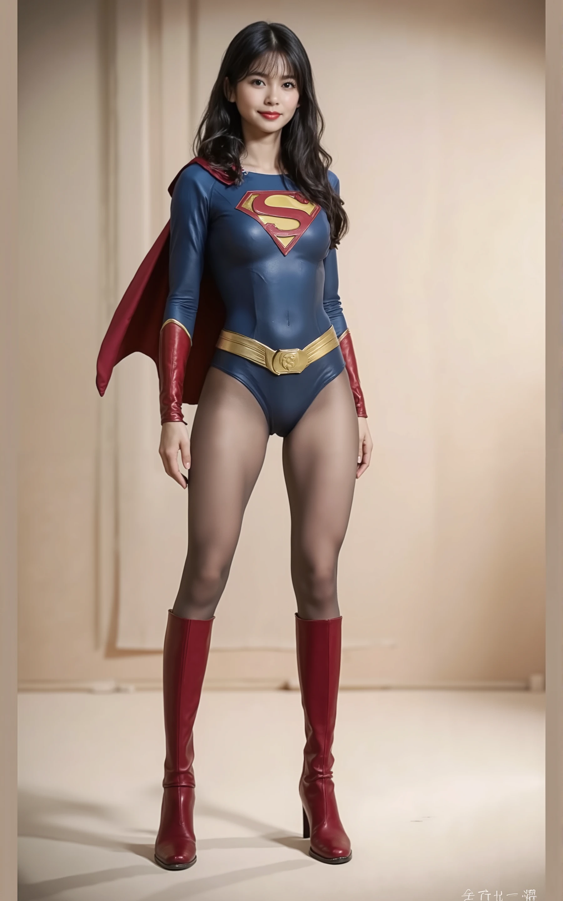 Background、((( BEAUTIFUL LEGS WITH BLACK TIGHTS .)))、((( Legally express the beauty of your smile )))、((((Make the most of )))、((( Supergirl Costume With Her Legs Up )))、(((Beautiful short bob hair)))、(((pain)))、((( wear black tights ....、Wear red boots)))、(( Max Image Quality、8k))、(( top quality、8k、 masterpiece:1.3))、(((Save Background )))、 sharp concentration:1.2、 perfect style:1.4、 slim abs:1.2、 wet body:1.5、 Highly detailed facial and skin textures、8k