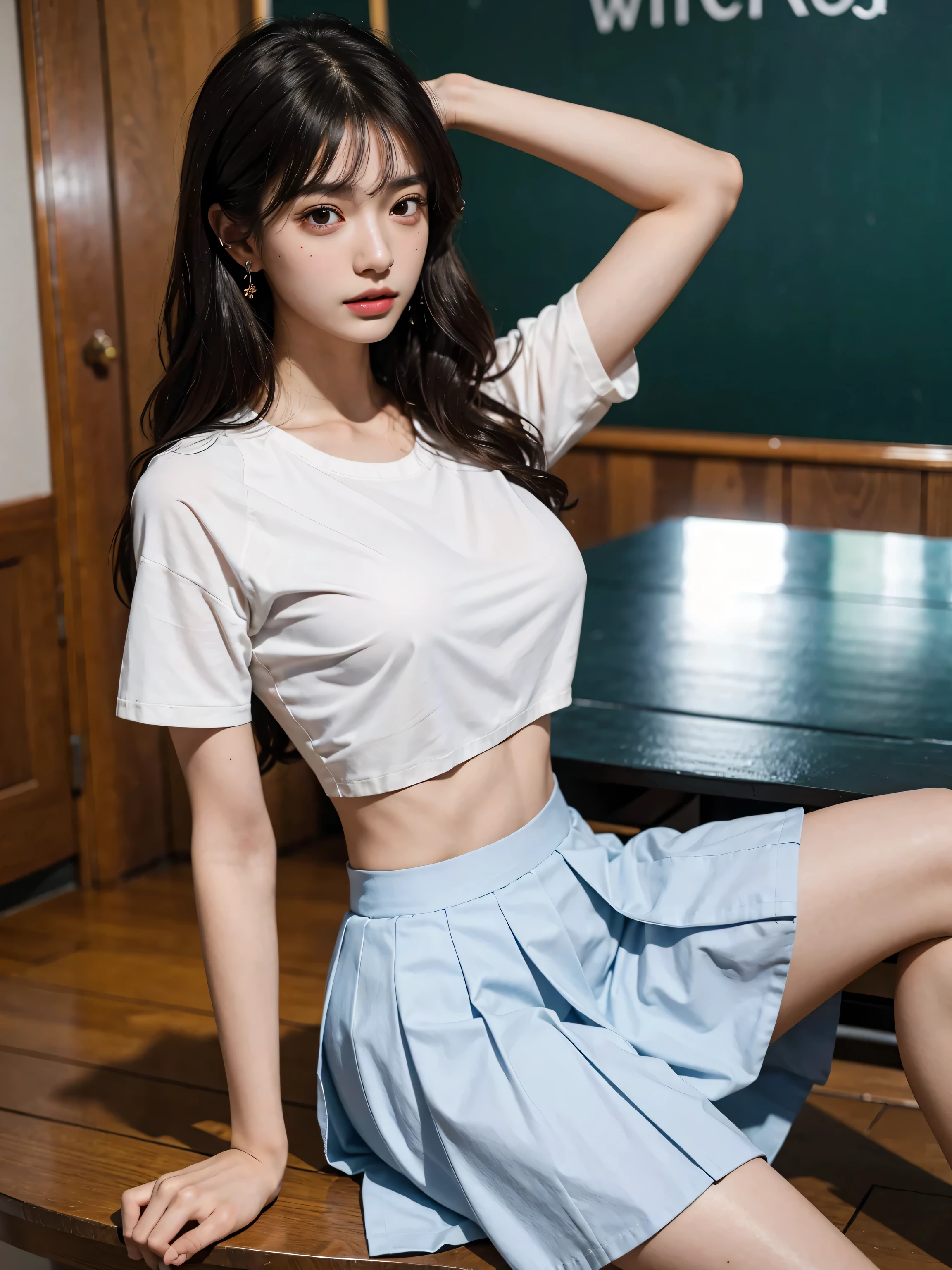 tearている、tearた_T-Shirts、tear_skirt、tear_stockings、See-through、Pussy、Showing underboob、_Expand the vagina