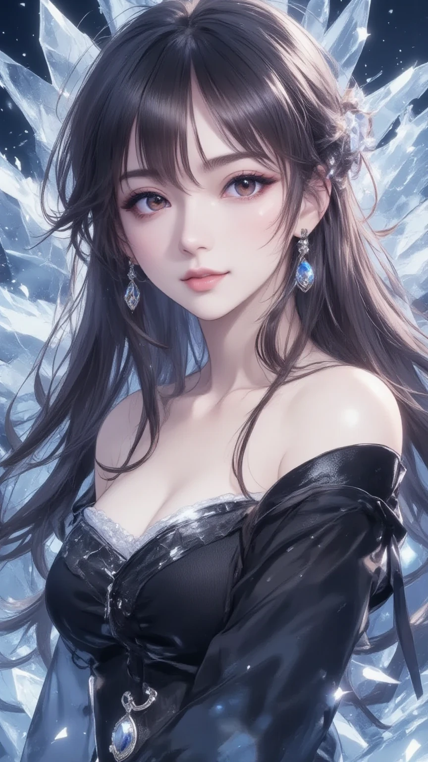 1 girl, High resolution, long black hair, blue eyes, Wearing a beautiful dress, Happy and elegant, Mother, super sharp, 8K, masterpiece, looking at the viewer
