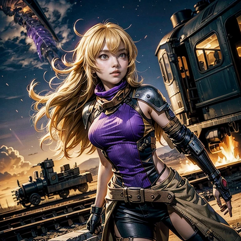 Official Art, Unity 8k wallpaper, ultra detail, masterpiece, best quality, single woman, (very detailed),ultra-detailed complex 3d rendering of face, (big breasts: 8.8), (highly detailed skin: 1.2), (exposure: 1.1), beautiful white woman with white skin with full soft breasts with big ass, dynamic angle, mystical expression, fire glow effect, fantasy background,big cleavage, chest hollow, rim lighting, side lights, cinematic lights, ultra high resolution, 8k UHD, film grain,best shadow, delicate, raw, light particles, detailed skin texture, detailed jewelry armor texture, detailed face, intricate details, ultra detailed, bright, strong, gold armor, cleavage, holding glowing weapons, holding shields, pole dron, ((blonde)), glowing red eyes, long pink cloak, fantasy, (realistic),
