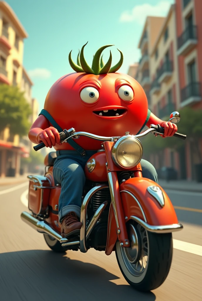 An evil giant tomato attacking humans