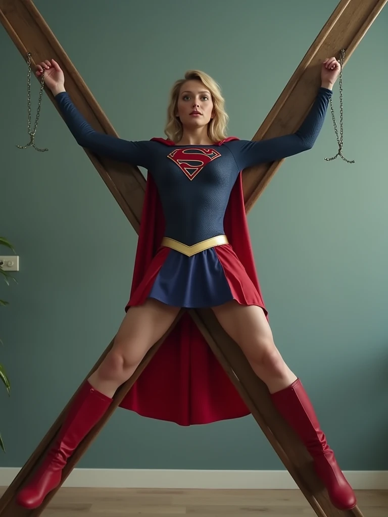 masterpiece, Supergirl, Short hair, Barefoot, Navel, Operating room, Operating table, straddle, Open leg, Look at camera, High leg, Leotard, bondage, Restraint, Interrogation, Defeat, Torture, Shame, Captive, POW, Prisoner, Disgrace
