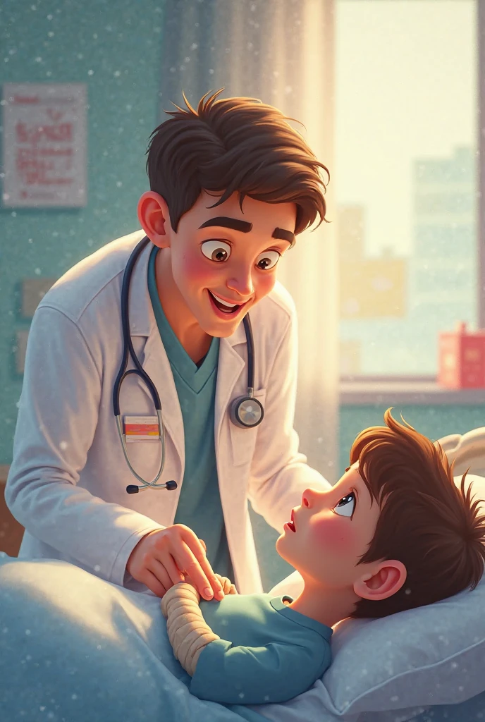 Drawing of a boy with green eyes, Brown hair, nice round cheeks i was scared scared in a dental office being treated by a gentle kind male dentist.
