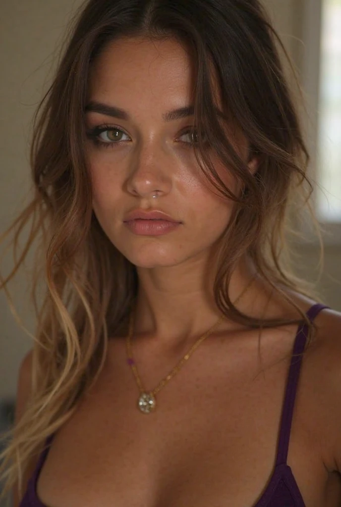 (1girl, 21 years old, slight smile, solo, realistic, brown hair, brown eyes, beautiful detailed eyes, beautiful detailed lips, extremely detailed face and facial features, dark-skinned female, closed lips, looking at viewer, wearing elegant dress, high quality, photorealistic, 8k, ultra-detailed, cinematic lighting, warm color tones, dramatic lighting, portrait, hyper-realistic, award-winning photo, cover of vogue magazine, fashion editorial)