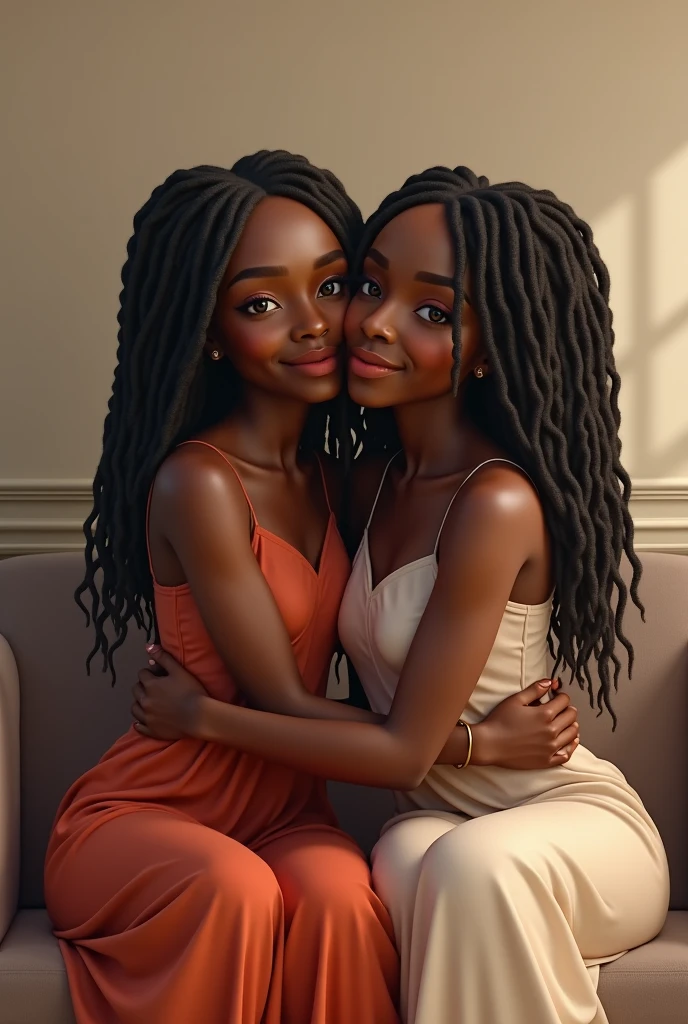 Two black friends with black afro hair hugging each other smiling