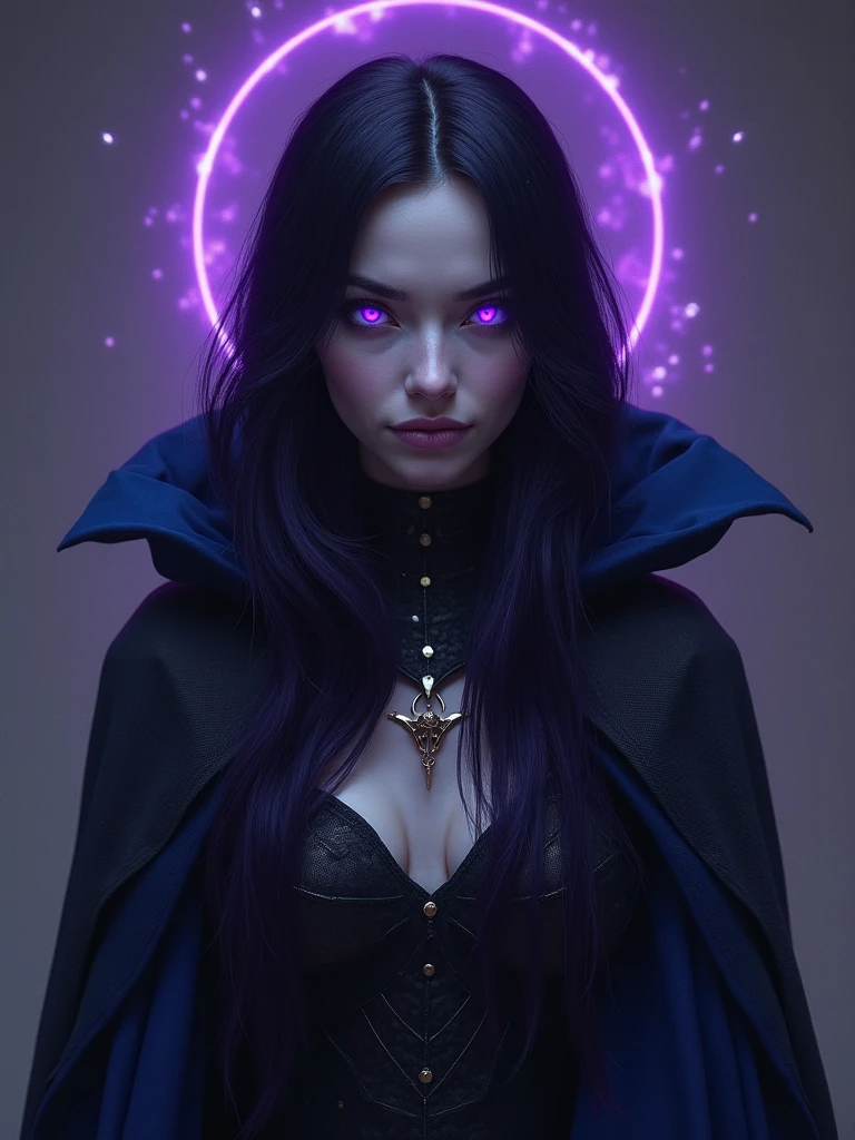 papel de parede 8k extremamente detalhado, A medium shot photo of a shadowy necromancer, intrincado, alto detalhe, dramatic, lo gothic, skull, Bright eyes, deep lilac color, Holding a skull head with bright eyes deep lilac color, vestimenta preta.