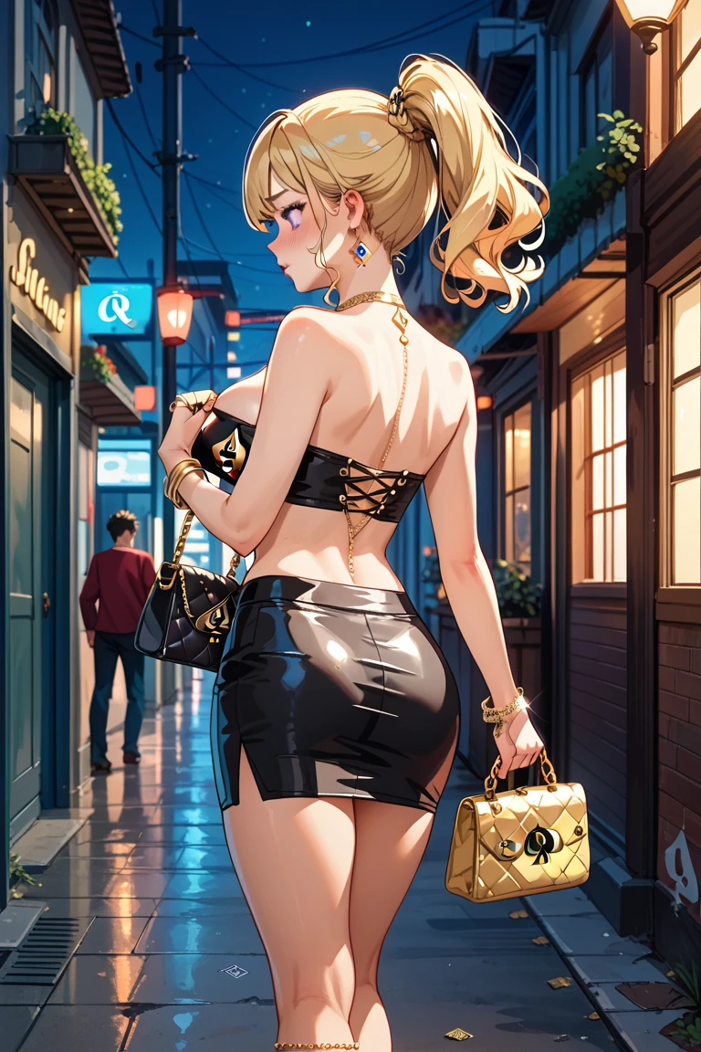 <lora:PiperNSFW:0.85> ((1girl)), ((3boy)), (piper, girl, yellow hair, hair in a bun, naked, blue eyes, posing, looking at viewer), (boys with dark skin, looking at girl, excited), street background, anime