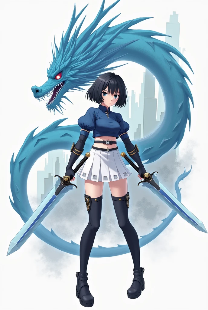 solo, silver short hair, blue eyes, (((she has very gigantic weapon))), (wearing short pants), ((very distant view)), (dragon quest, fantasy), gigantic sword, High resolution, masterpiece, accurate, Anatomically correct, Winner of numerous awards, best quality, detail, high detail, high quality, quality, Retina, Very detailed, Textured skin, Ultra high definition