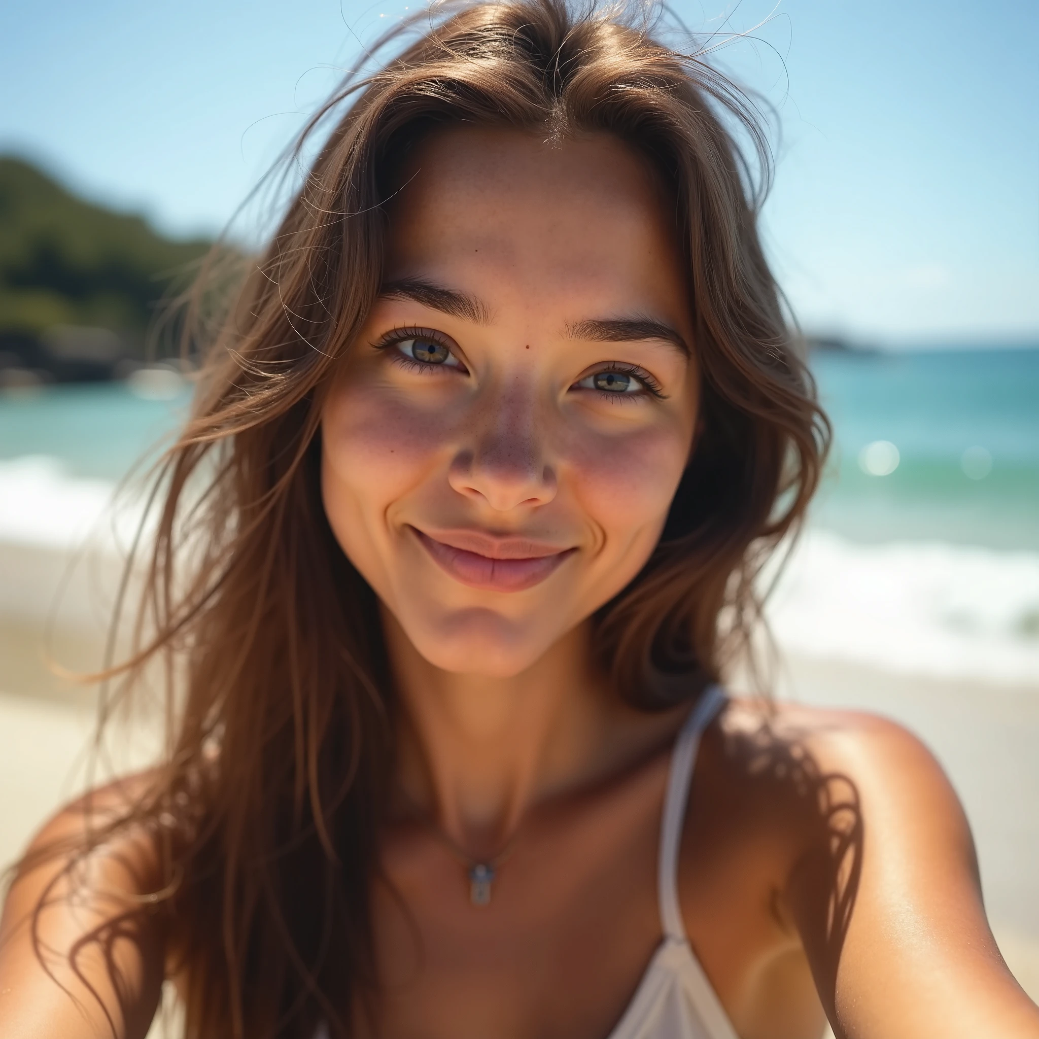 Selfie of an 18-year-old girl on the beach in Rio de Janeiro 