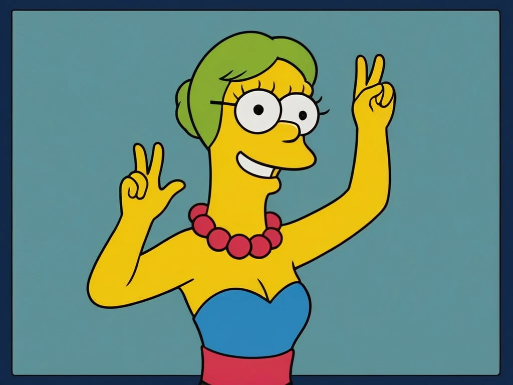 1girl, freedom, solo, crown, green skin, nude, arms at sides, <lora:freedom-06:0.9>, smile, closed mouth, simple background, cowboy shot, contrapposto, thick thighs