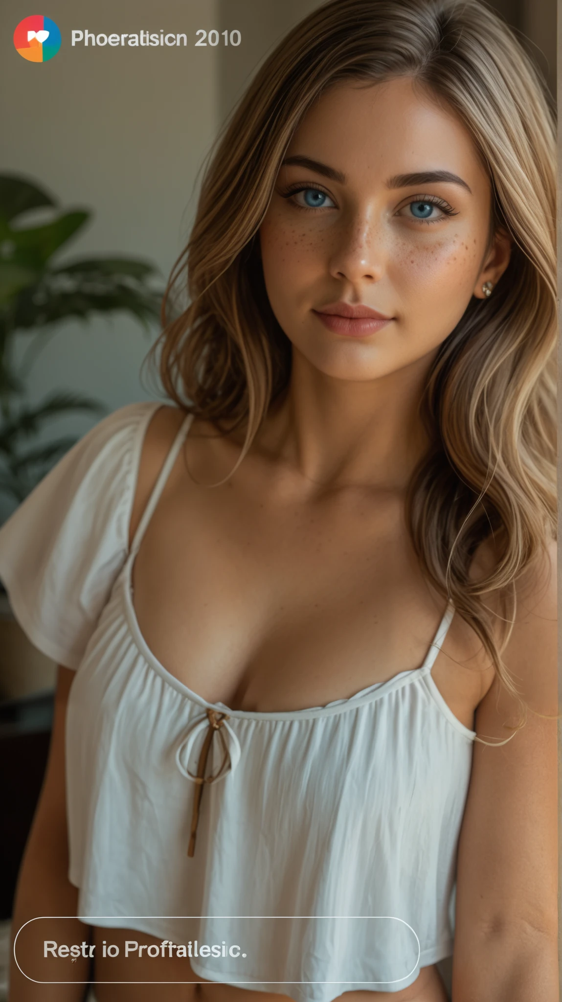 ( Masterpiece, best quality:1.2), (((Fotografrealistico ))), (I'm 8k, wallpaper, High resolution), ( realistic), perfect anatomy, cinematic lighting , physically based rendering , awarded, 18-year-old Latin girl , Brazilian Girl, sitting on a couch, ( natural hair wave :1.37), detailed freckles, blue eyes, Very thin, very short, sexy figure, thin waist, wide hips, wide hips, insanely inflated hips , perfect Latin female figure , , Tight chest, cleavage, thick thighs, realistic super detalhado, seductive pose on the porch , night scene, looking at the camera and provocative , seductive face, modeling, Dressing (Solid Arch Decor Modeling Thong Bodysuite , Belly Control Slimming Shaping T-Shirt), foto realistic hiper-detalhada capturada em Ultra HD impressionante, resolution 8k, Nikon D850 , — Raw style — c 10 — air 2 :3 — s 250V