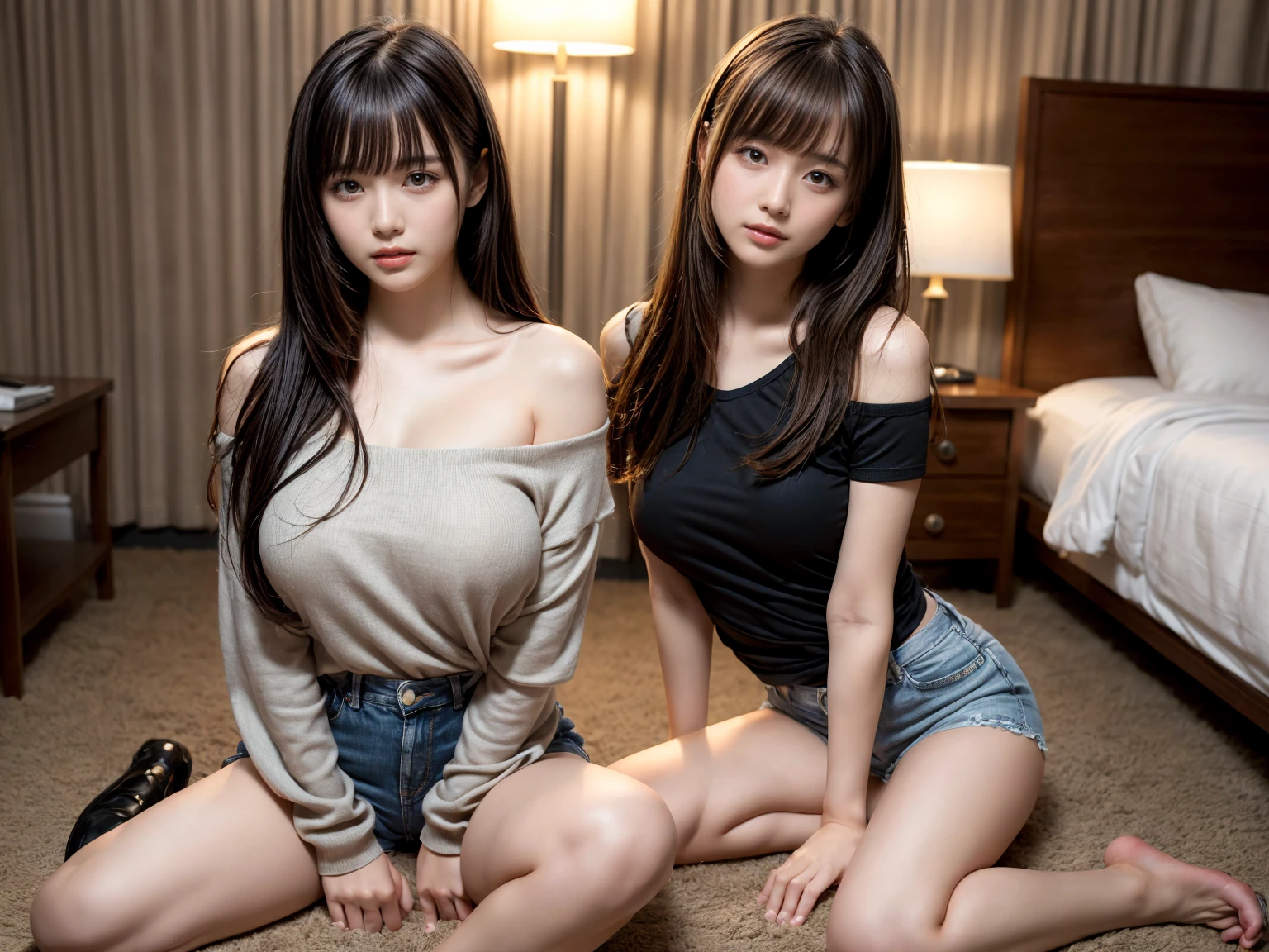 The two girls with white hair, black skin and black hair and white skin were lying casually on the sofa at home