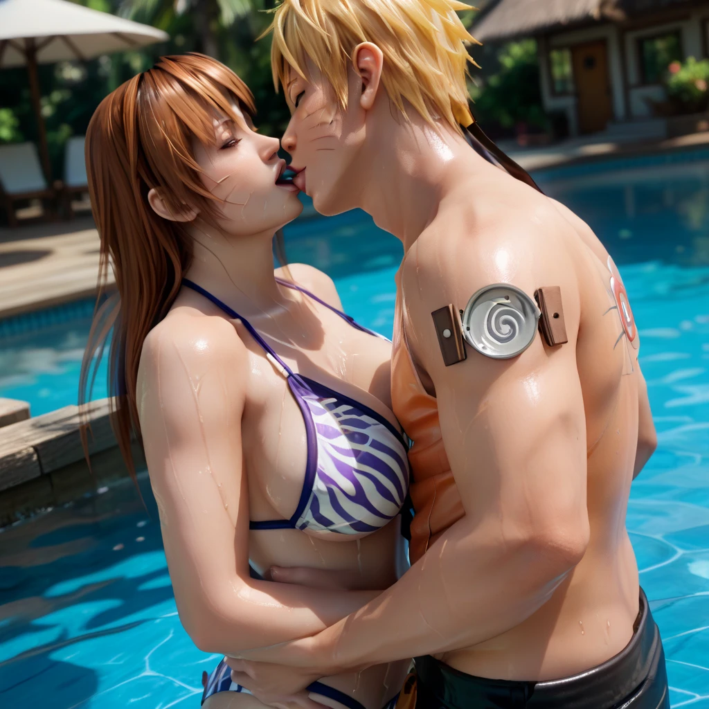 Create an image of the character Nami from One Piece sucking Luffy's penis from One Piece Anime.