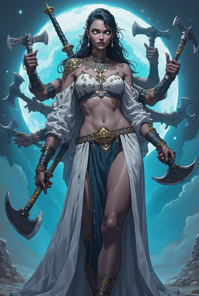 (best quality,4k,8k,highres,masterpiece:1.2),ultra-detailed, Irish Goddess the Morrigan, 3v4gr33n, raven black hair, cold dark eyes, standing on a celtic battlefield, sky filled with ravens, corpses on the ground, drawn in the style of Yoshitaka Amano, HDR, 8k, absurdres, cinestill 800, sharp focus