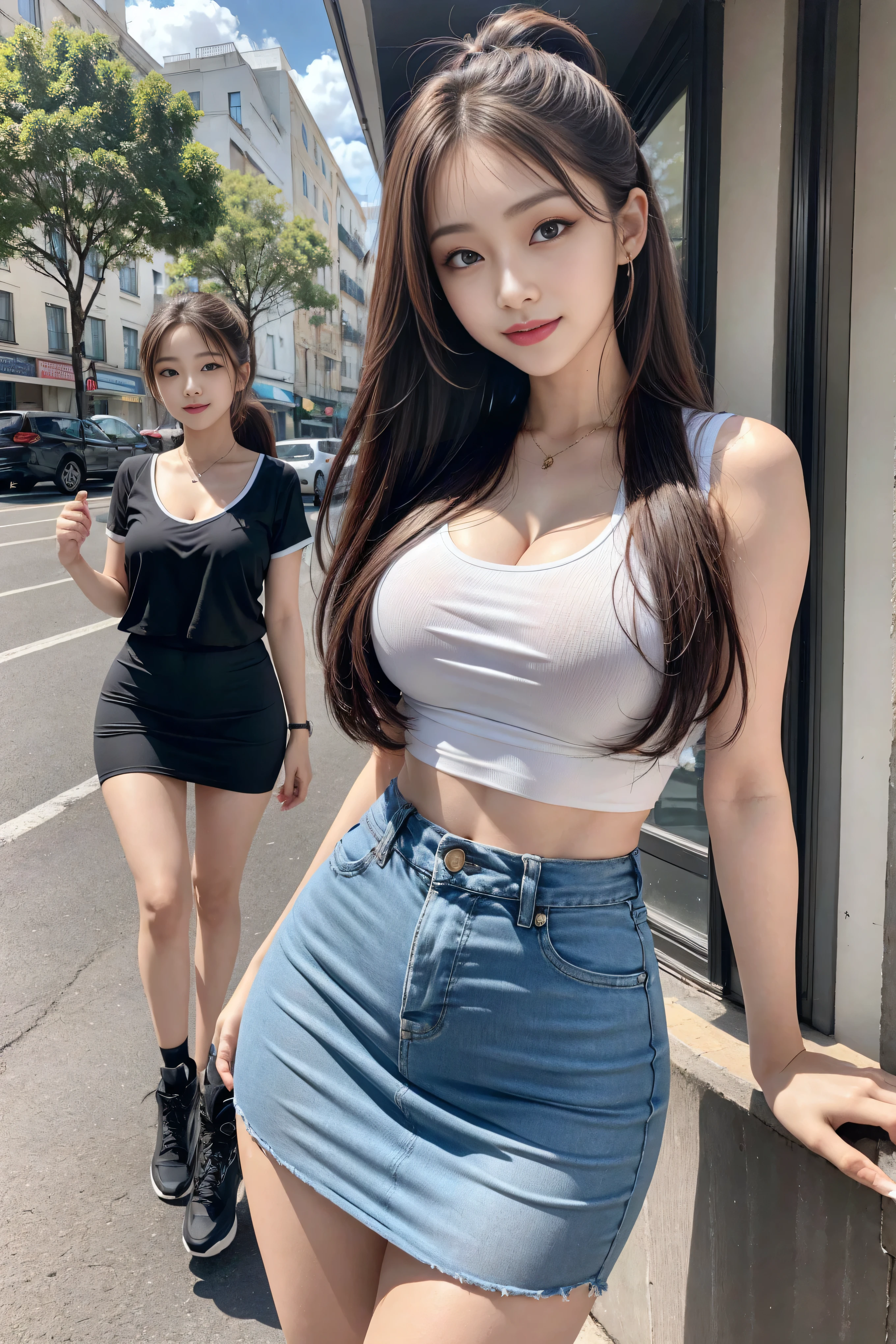 Sweaty、hot、Off the shoulder、Belly button、Tight mini skirt。I can see your pants。 She was wearing a mini skirt that showed her underwear, an off-the-shoulder top, and was practically naked at school, drenched in sweat, her sweat turning white in the light.