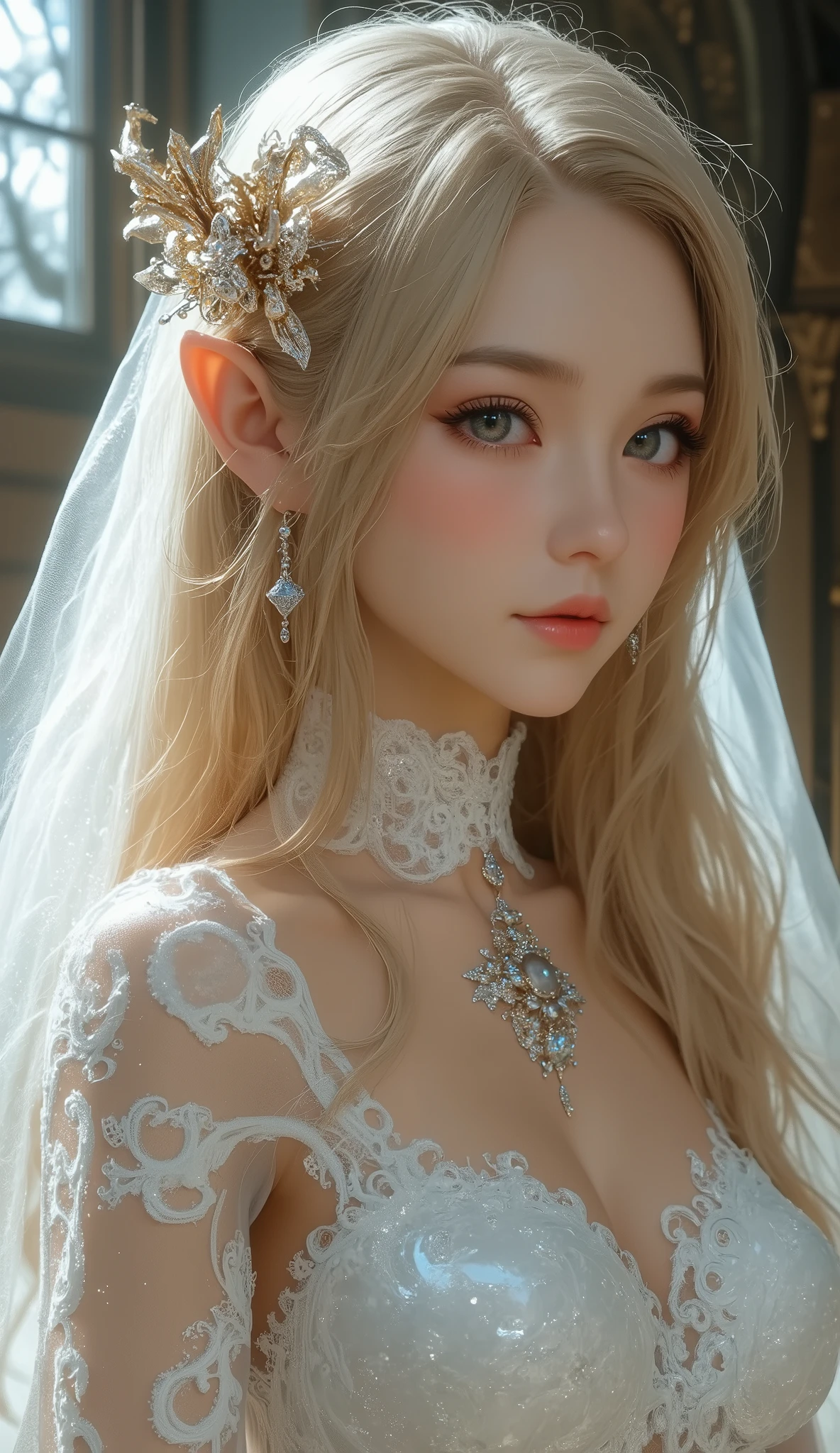Lace Bra,(See through)、Small breasts, High Leg 1.5、(((とてもエレガントでbeautiful, Perfect detail, Very detailed))), whole body, The most detailed girl, Written boundary depth, 美しくdetailedなwhole body, Thin legs, 1 person, 30 years old, Very short hair, Spiked Hair, Gray and silver hair, beautiful detailed hair, Perfect Face, Expressionless, beautiful, detailed, Deep Eyes, Open your mouth a little, Delicate arms and hands, Pale skin, Earrings, beautiful and gorgeous necklace, Colorful background, HD background, Blurred Background, とても繊細でbeautiful, masterpiece, (((Highest quality, とてもbeautiful8K CG壁紙))), (((Trendy hairstyles))), (Inside the room,Stylish interior,window),