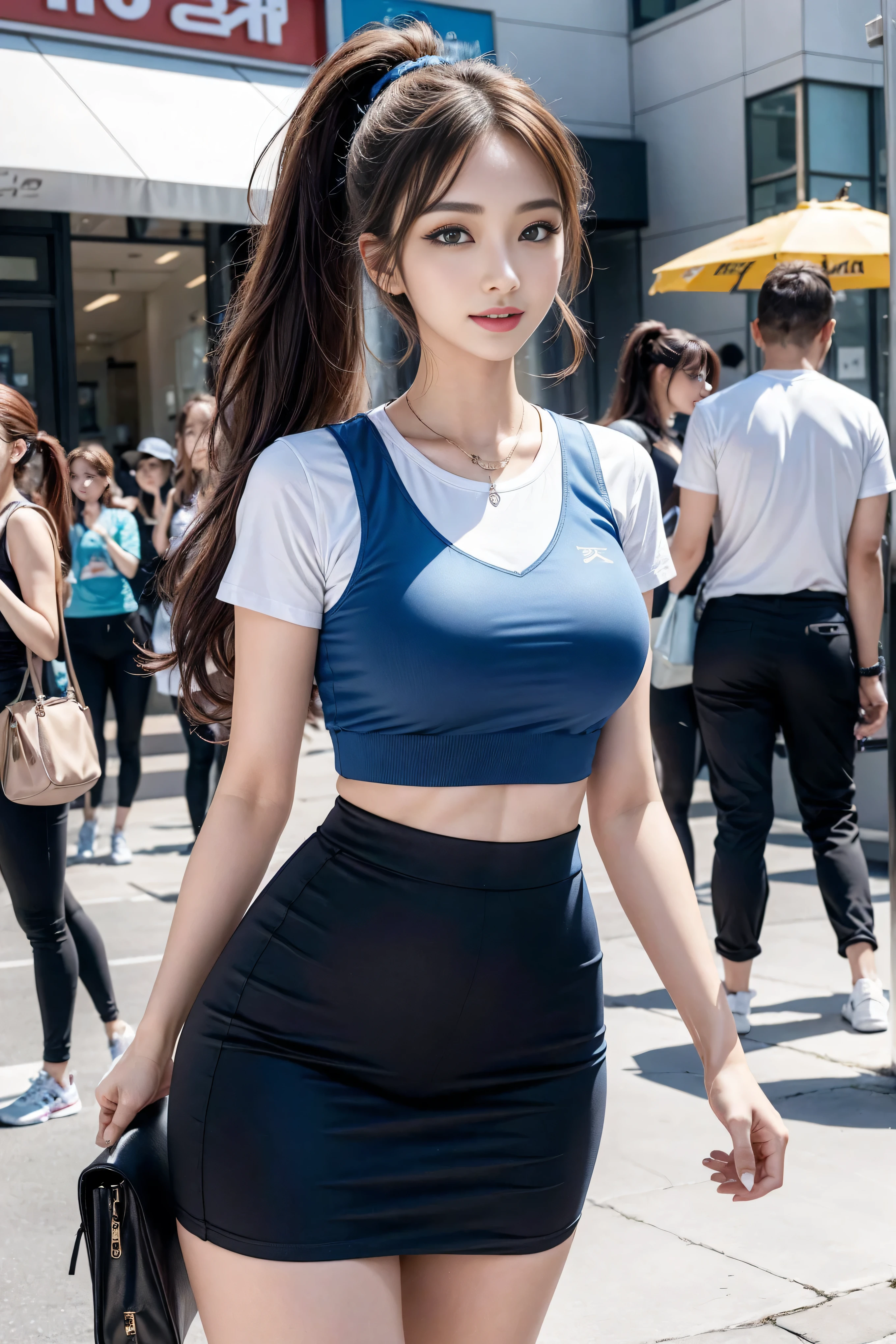 (masterpiece:1.3), (in 8K, Photorealsitic, Raw photography, Top image quality: 1.4), japanes, (1girl in), a beauty girl, High school students, (((Volleyball uniform with the NIKE logo covering the upper body to the white waist、Light blue bloomers on the lower body))), Bloomers (Bloomers in Japan School, conservative design, Bloomers are light blue、tight fitted、Bloomers are made of thin fabric, Stretchy fabric covers a wide area around the waist、The length of the bloomer is from the navel), Hands are behind your back、The background is an outdoor athletics stadium、(Face like the real thing), Beautiful hairstyle, realisticeyes, Eyes in Beautiful Details, (real looking skin), Beautiful skins, enticing, 超A high resolution, A hyper-realistic, high detailing, the golden ratio, (Detal Face:1.2), see the beholder,masutepiece, Best Quality, Ultra-detailed, finely detail, hight resolution, Composition of the whole body、Glossy thighs、超A high resolution、professionally lit、Photon mapping、Radio City、physically-based renderingt、Cinematic lighting、depth of fields,Focusing,Sun'rays,Good composition,(Bokeh:1.2), (((1 17-year-old girl))), Double eyes、Open Legs Pose、Bold legs open、Beautiful detailed eyes, fitness wear, Natural Color Lip,Photorealsitic、realisitic、独奏、Photorealsitic、top-quality、extra detailed face、extremely detailed eye and face、beatiful detailed eyes、absurderes、incredibly absurdness、Brown hair、Wavy hairstyle、Middle hair、(extremely details CG、8K Wallpapers)、(extremely delicate and beautiful)、beautiful lighting、Perfect litthing、realistic shadow、Detailed skin、ultra-detailliert、detailed faces and eyes、Realistic eyes、Sharp pupils、beauitful face、plein air、japanese high school、blurry backround、shinny skin、Blunt bangs、Full body composition, looking in camera, Japan Female, 17 age, Perfect beauty, Pore-visible texture, Perfect facial features, clear bare skin, clear bare skin, Beautiful toned body, Legs wide open、The number of fingers is 5、