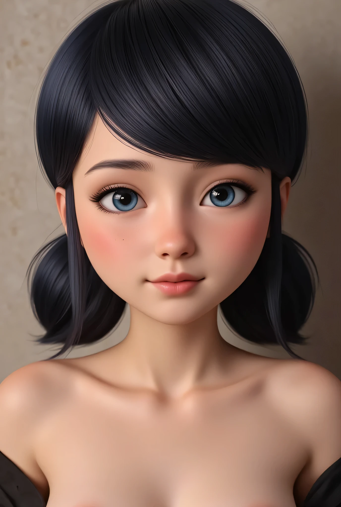 1girl, Solo, High Resolution, Masterpiece, Anatomically Correct, Accurate, Best Quality, real life style, black hair, blue eyes, tween