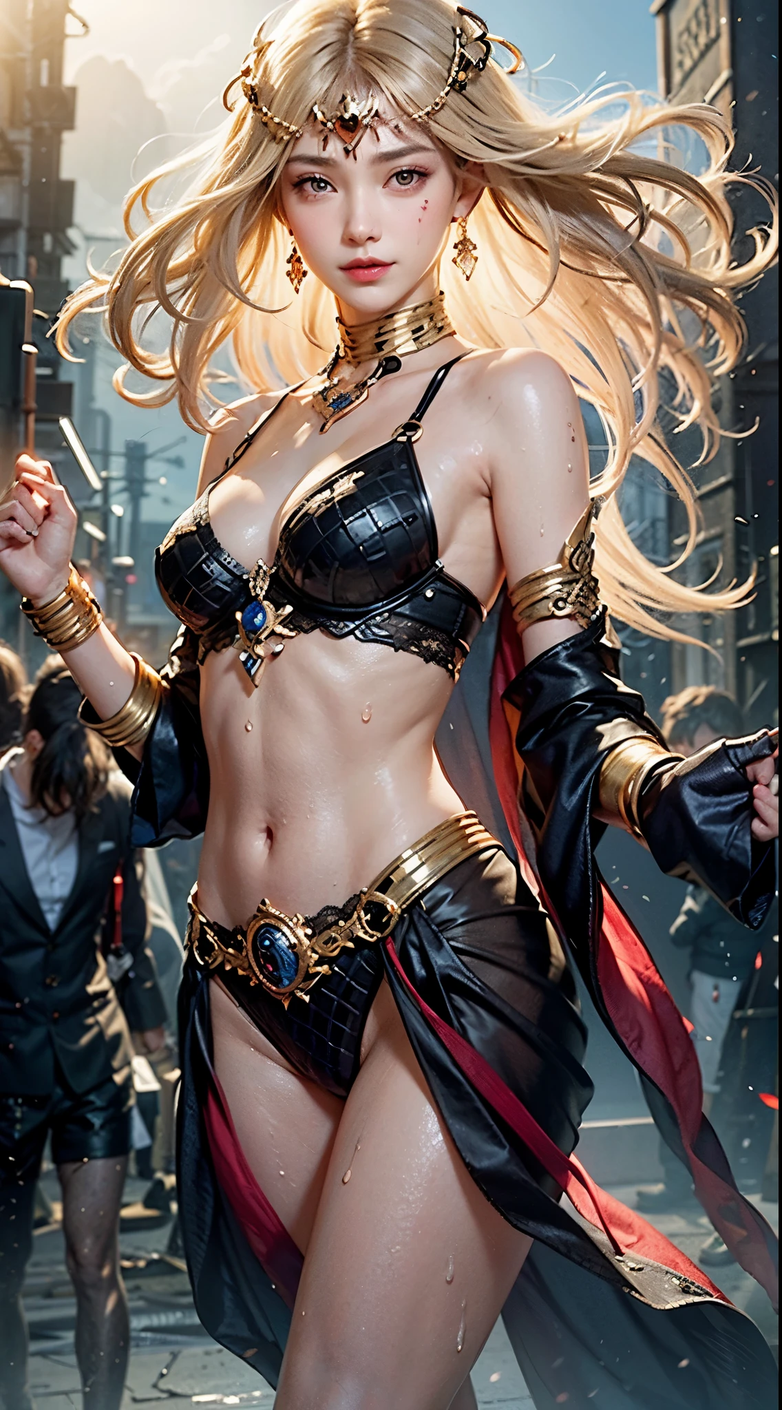 She is a legend, a hybrid of two races that rarely mix.  She has the best of both worlds, a fusion of beauty and strength.

Her upper body is that of a human woman, with delicate features and long hair. Her skin is smooth and flawless, her eyes are bright and piercing. Her chest is ample and round, her waist is slender and curved, her legs are long and shapely. She wears a simple tunic that hardly covers her, and her arms, thighs, and, and shoulders are bare.

They glow with an ethereal radiance, reflecting the colors of the cosmos. They are flexible and agile, capable of soaring through the sky at incredible speeds. She wears a crown, a ring of neon that casts a rainbow over her head.

She is a sight to behold, a wonder to admire. She is majestic and magnificent, soft and sexy. She is like an angel, a fairy, a goddess. She is the ultimate fantasy warrior.

She poses for the camera, The lens zooms in on her face, her chest, her hips, her legs. It shows every detail of her body, every curve and contour. It shows the contrast between her light and dark parts. It shows the harmony and unity of her whole being,
She smiles at the camera, a gesture that conveys her confidence and charisma. She knows she is beautiful, she knows she is powerful. She knows she is unique, she knows she is special, by artgerm, trending on artstation