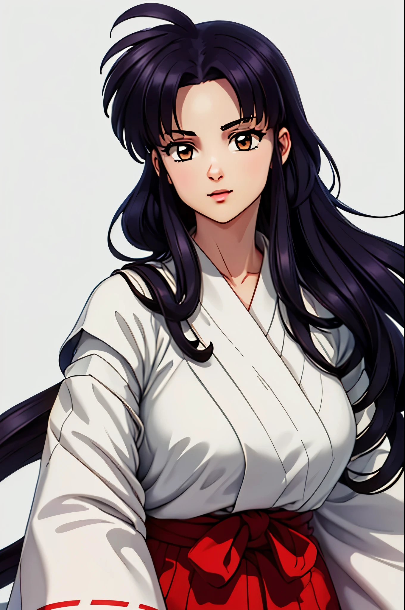  simple white background ,
white kimono,Japanese white clothing,wide sleeves,
 red hakama pants ,red skirt,
blows, blunt blows,  brown eyes,  long hair, black hair ,
 a girl, 20 years, young, beautiful Finger, beautiful long legs, beautiful body,
 beautiful Nose, beautiful character design,  perfect eyes,  perfect face ,ojos expresivos,perfect balance,
 looking at the spectator,( Focus on Her Rostro ), mouth shut, (innocent_big_eyes:1.0),(luz_ smile:0.3),
 official art,imagen CG en alta resolución de 8K para fondo de pantalla,  perfect lighting ,colorful,  round_forehead_rostro_luzing, WHITE LEATHER FUND,
( masterpiece:1.0),(better_quality:1.0),  ultra high resolution ,4k, Ultra-detailed,
 photograph, 8K, HDR-10,  highres, absurdities:1.2, Kodak portrait 400, Film grain,  blurred background, bokeh:1.2, lens flare, (vibrant_color:1.2), photograph profesional,
( beautiful,big_ breasts:1.4), ( beautiful_rostro:1.5),(narrow_waist),