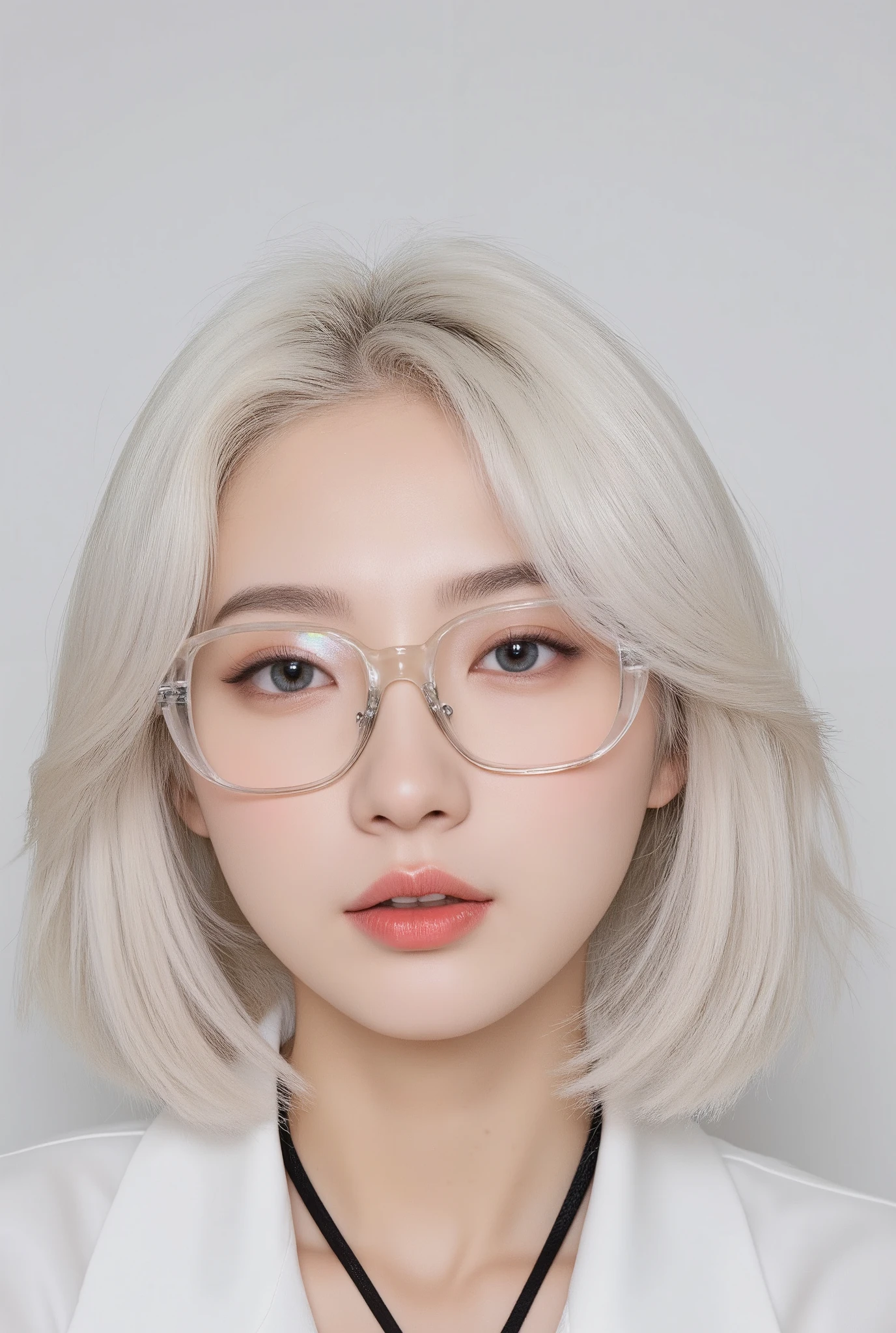 Kpop girl with white hair and glasses