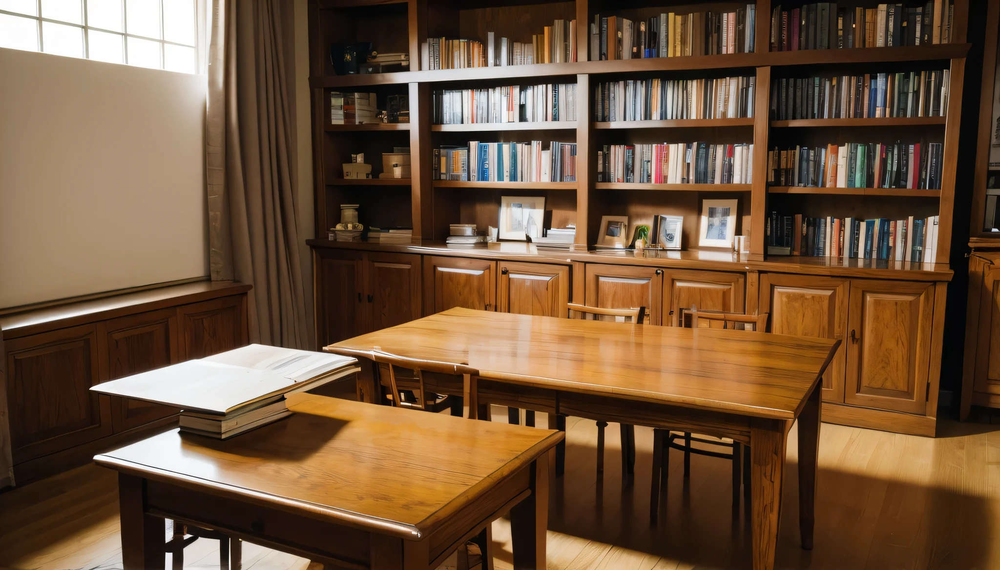  study room,  table,  Computer , See beautiful images of nature, Bookshelf,  high res,  high quality, 最 high quality,  high res,  high quality,  Details,  masterpiece, Anime style, Anime