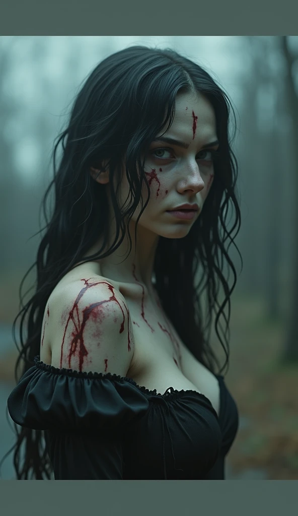 Mujer arafed con la cara ensangrentada y un collar en, cerveza suave de la reina del diablo madison, pale woman covered in blood, cara limpia y brutal con sangre, Megan Fox, - vampire queen joy, brutal sangrienta maquillaje, Maquillaje brutal, sangriento y cachondo., Retrato de Megan Fox, chica vampiro, cerveza madison como leeloo, hermoso zombi