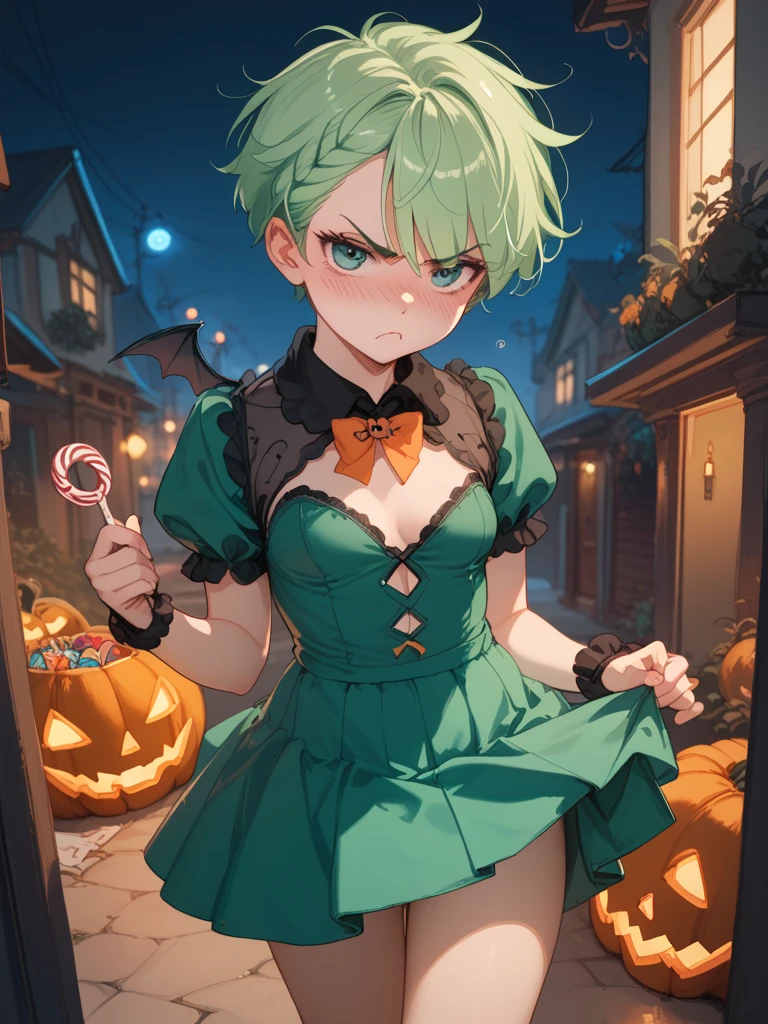 highest quality,wonderful,masterpiece,sensitive,ultra high resolution,super detailed,Intricate detailing,Nice,8K resolution,(Highly detailed CG Unity 8K wallpaper),keen focus、Anime-Series、fiction、one women、dark green hair girl 、Metallic colored hair、short hair、cat ear、Red glasses、red eye、big boobs、vivid hair、Zottelhaar、tousled hair、Vibrant skin、shiny skin、 face、Lolita、short、Kawaii、Nice瞳、Luck、Enjoyment、smile、Shanks、sexly、Halloween、Vampir、one、natta、真natta中、darkness、dark、sky-scrapers、Building、Mond、outside、black cape、small cylinder、black and red skirt