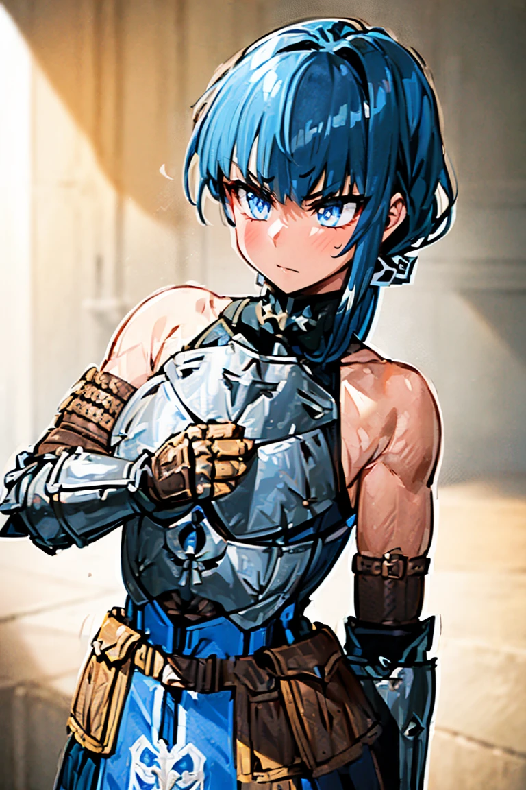 (((masterpiece))), (((highest quality))), ((Super detailed)), (Highly detailed CG illustrations), ((Very delicate and beautiful)), Cinematic Light,((1 person)), alone, (Upper Body), (Character Focus), Absurd, High Contrast, Very detailed, colorful, Most detailed, SF, (Light blue hair), blue eyes, Six Pack Abs, Broad bear chest, topless, Add details,woman