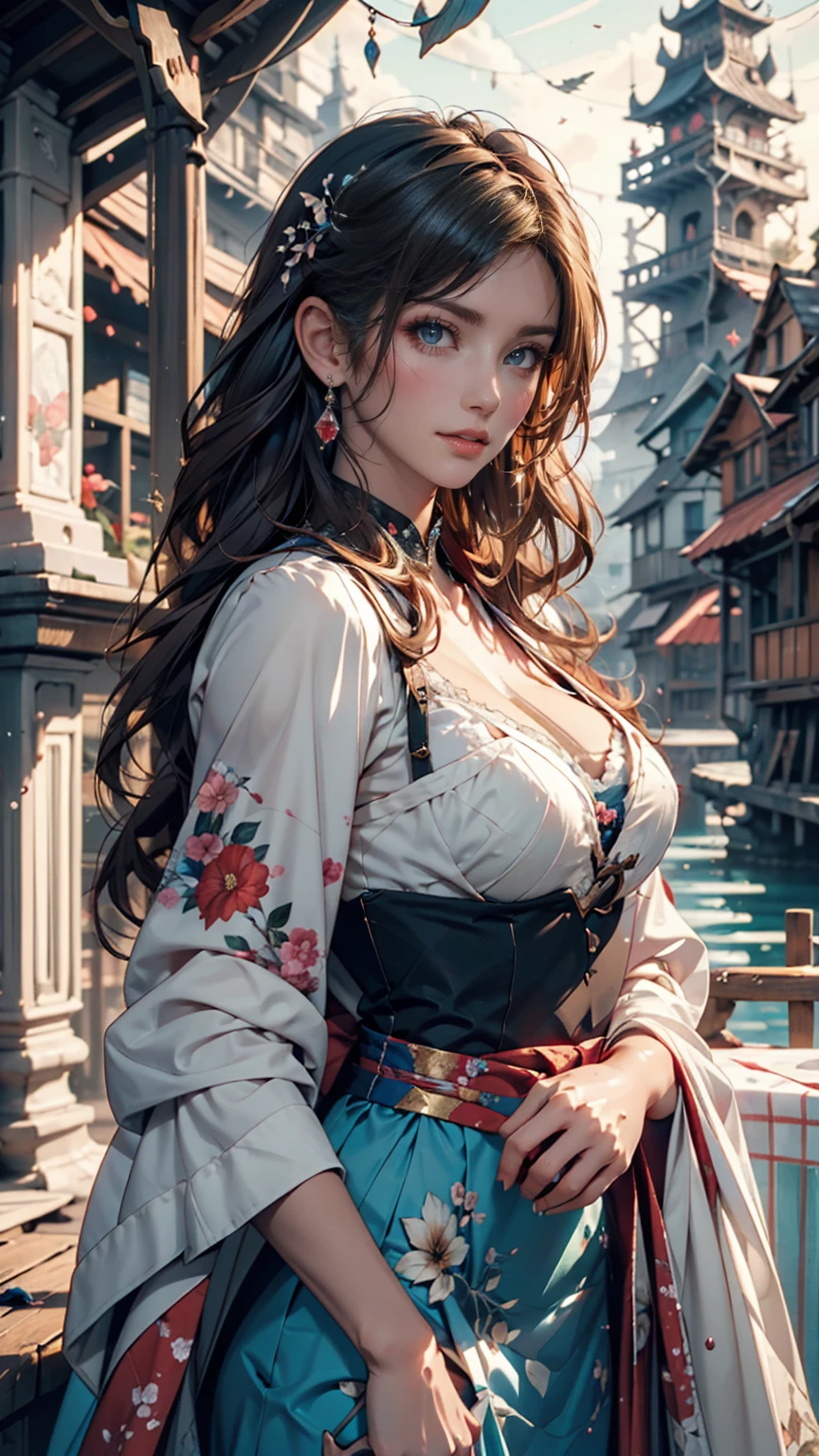 There is a woman sitting on the beach holding a watch, Queen of the Sea Mu Yanling, Beautiful digital art, Highly detailed digital art in 4K, Beautiful Fantasy Empress, 8K high quality, detailed art, Fantasy Beautiful, Jan J, Beautiful gorgeous digital art, Gwaiz, artwork in the style of Gwaiz, Beautiful fantasy art, Chinese Fantasy