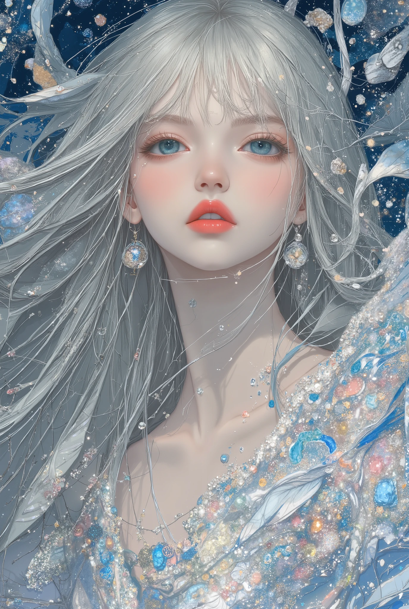 Anime girl with white hair and blue eyes in a snow scene - SeaArt AI