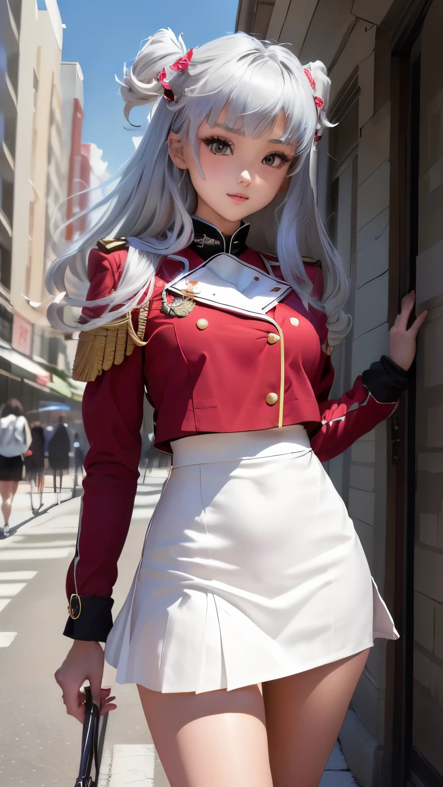 a woman in a miniskirt suit has a miniskirt , 赤い白いMiniskirt Uniform, White panties are visible from the silver miniskirt ,A woman in a miniskirt 性を装ったエドワード・コーベット, Anime The Chamba , a woman in a red dress like a retrofuturistic heroine has a miniskirt, Miniskirt Uniform, White panties are visible from the silver miniskirt ,A woman in a miniskirt