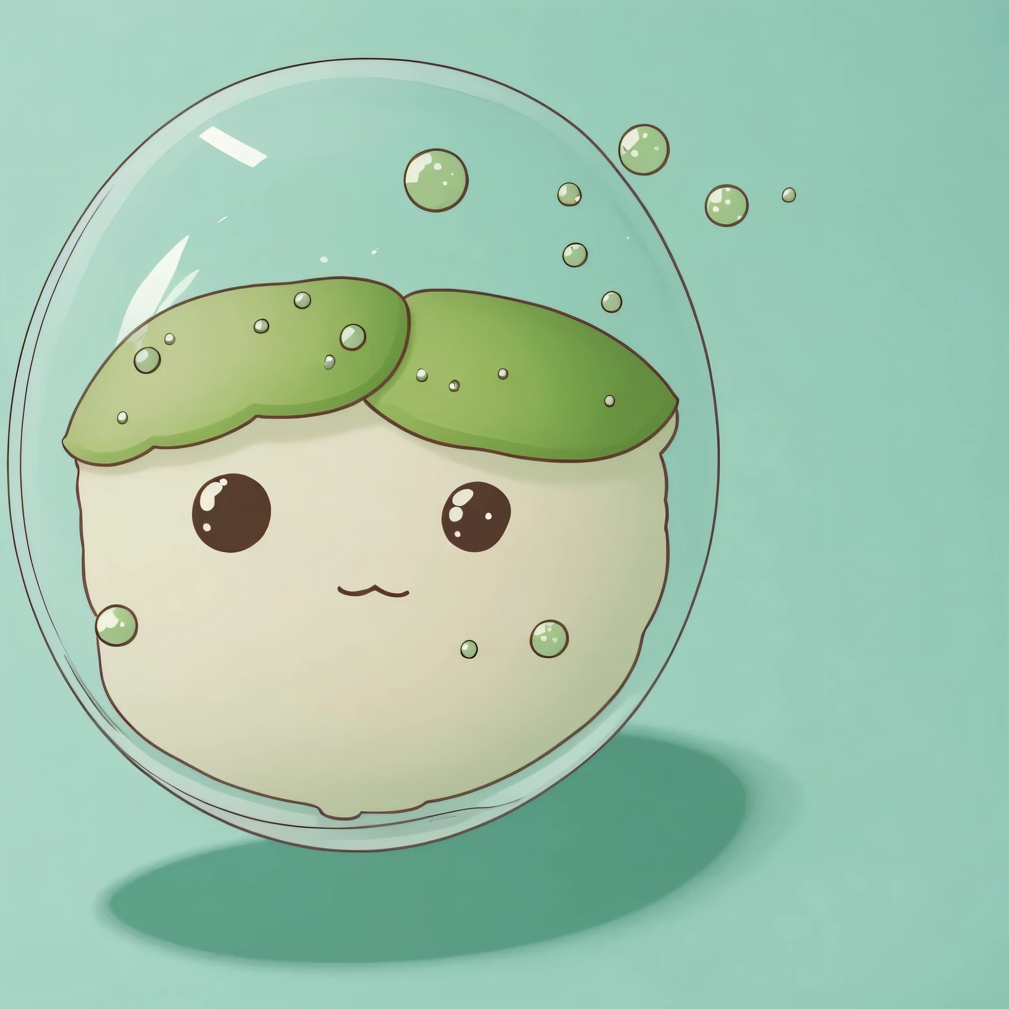 A floating avocado surrounded by delicate pastel bubbles, looking peaceful. white background, kawaii, soft green pastel, gentle outlines, smooth shading, high resolution, no gradient, transparent background, sticker-friendly,