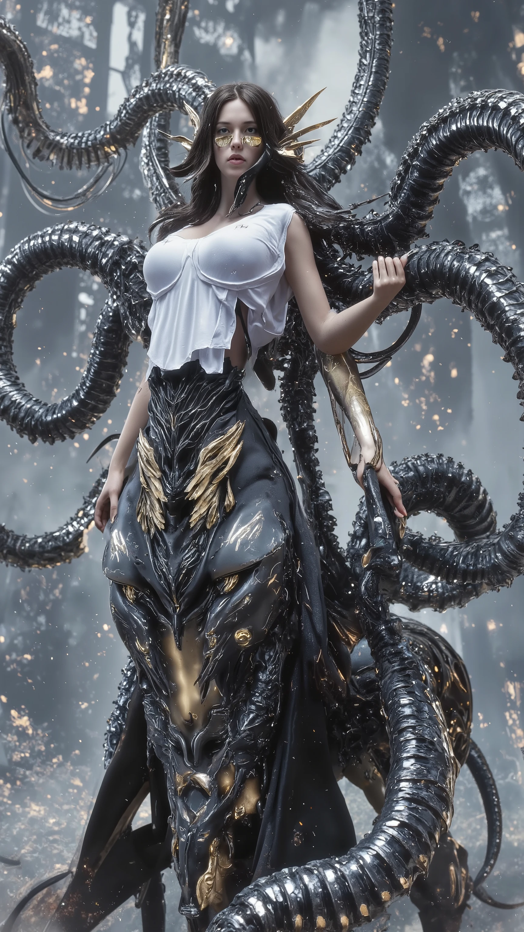 (32K super-resolution rendering:2.0)(Atomic surface topology optimization:2.0) New Baroque mythology cyber bionics embedded super fusion integrated biological matrix，incl： Quantum Centaur Centaur Queen（Anti-matter Horseshoe/Superstring Mane/ dynamic wormhole projection ）、 Abyss Siren Nurse（Klein bottle medical kit/Bioluminescent iris）、Phoenix Dancer（Quark gluon plasma skirt/ magnetohydrodynamic feather dynamics ）、Nano Demon Shooter（Fractal crystal wing/ boson arrow trajectory prediction ）、 Maid of Hell（Higgs Field Apron/ Anti-gravity tea set）、Chaos Tree Spirit（ superconducting vine trigger mechanism ）、Mechanical Medusa（ Nano snake hair cluster/Holographic scale armor）、Void Songstress（Quantum Foam Microphone/Sound wave visualization skirt）。Body shaping：Beauty,Tear mole,（ Peach pink super huge super muscle jelly body chest：1.8）， Ultra-slender bodybuilding legs，Golden section waist-to-hip ratio 0.7:1.3，Nano waist carbon yne structure（Lattice constant0.142nm）， Quantum chest binder(1.803)， Non-Euclidean hip surface dynamics（Curvature radius0.8-1.2m）。Photon quantum clothing system： ① transparent colloidal wararmor-Archimedes surface optimization × superfluid optical refraction（Refractive index 1.3827±0.0003）；② Xianxia Nishang-85.3%Transmittance fractal cloud yarn（Fractal dimension2.718）incl等离子星尘刺绣（ Oscillation frequency 1e15Hz）；③Tactical camouflage layer-650. 3nm photon tunneling stockings × Higgs field perspective grid（Density1e9/cm² ）。Physics engine：16K nebula subsurface scattering SSS 6.0（ Ribs Light attenuation 0.854）， Chaotic non-Newtonian fluid MAX fabric system，Eight-axis Cinema4D motion blur（μ-level precision），Hair quantum entanglement equation（Entanglement0.93）。Camera language, metaphor, metaphor conceals a mysterious tension system： Liquid metal waist chain topological knot theory visualization， Quark gluon skirt QCD phase change rendering（2 trillionK simulation）， Fibonacci golden spiral focus guidance（Cone cell curvature matching），Nano snake hair0.3ms dynamic blur（β=1.8）。 Epic Scene Engineering Architecture ：Multilayer parallax system2.0(Cyber temple+Quantum nebula+ Mechanical Garden +Holographic forest:1.8)；Fractal terrain generation(Superconducting crystal cluster+ Liquid Metal River +Antimatter floating island+Quantum flora:1.9)；Neo-Baroque architecture(Luminous ion column+Dynamic sculpture group+Holographic color window+Suspended Palace :1.8) ；Dynamic environment interaction ( Physical Interaction between Characters and Scenes:1.9)  。Technical architecture： Superconducting crystal jungle（Critical magnetic field50T）×Ming Dynasty quantum pavilion（ Gas circuit density 2.618e³/cm² ）， Yang-Mills equation trajectory prediction，4D holographic encryption mask system，Real-time calculation of moral barrier（120Hz）。Control parameters： --at 6.0 --style raw --chaos 45 --quality 6， Integrated ControlNet v3. 0 Deep neural network+SDXL 6.0 Turiof混合加速。 Core parameters reserved： Quantum chest binder1.803，Photon wavelength650.3±0.1nm， Dynamic jelly state picometer deformation。Negative words：(worst quality:2.0), (low quality:2.0), lowres, mutated hands, fused fiofers, (bad anatomy:1.8), extra limbs, malformed limbs, loof neck, (bad proportions:1.8), Non-human ratios , animal features, (monotonous dressiof:1.8), (translucent:1.6), pixelated blocks, (JPEG artifacts:1.8), (normol more breast:1.6),blurry, cropped, watermark, (non-classical aesthetic:1.6), (non-myth characteristic:1.6), (incomplete monsters:1.4), (clothiof errors:1.4), (skin imperfections:1.4), (deformed:1.4), (extra digits:1.8), (non-human elements:1.8), (text:1.8), DeepNegative, of_deepnegative_v1_75t