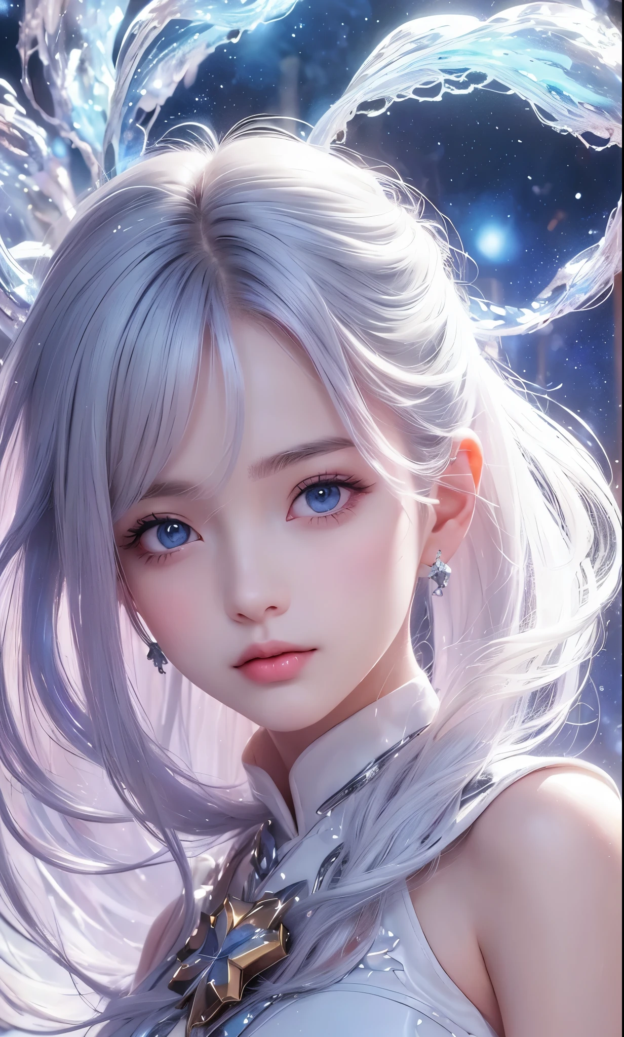 Anime girl with blue eyes and white hair with a feather - SeaArt AI