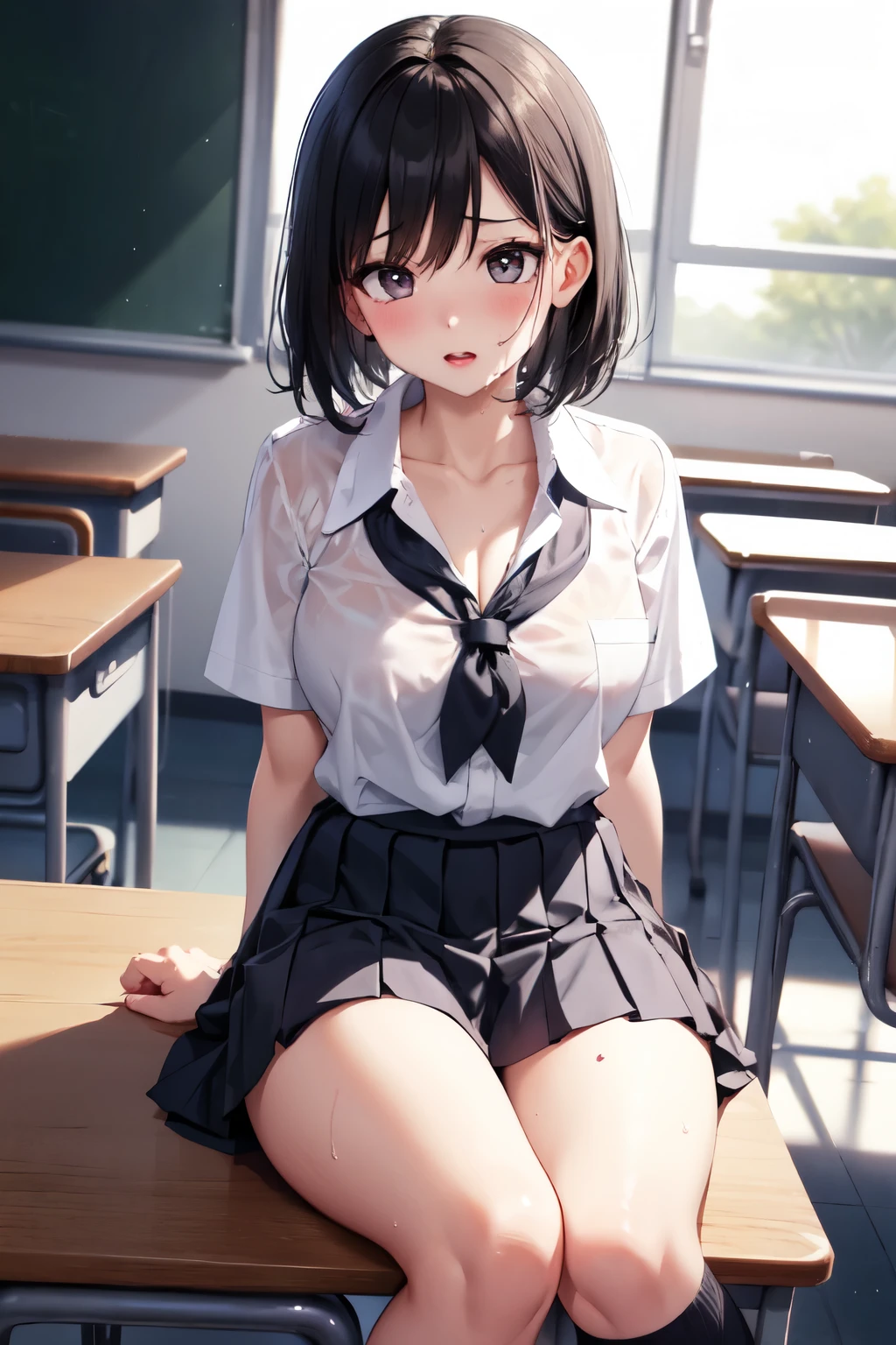 pieces fly,masterpiece,highest quality,Super detailed,High resolution,High resolution,8K portrait,unity,8k壁紙のHigh resolutionCG,unity 8k wallpaper,cute type,a bit:1.5,:1.5,Highly detailed CG unity 8k wallpaper,realistic,real person,cute type,a bit,portrait photography,shiny skin,High resolution,(10 years old:1.3),(1 girl),beautiful clear eyes,very detailed explanation,delicate face,nice lips,slender body,thin waist,thin feet,(classroom:1.6),cute type,perfect face,seriously,(blush:1.5),(cute:1.5),(black bun hair:1.3),((medium breasts:1.3)),same,(school uniform:1.2),((clothing lift:1.5)),(I have nipples:1.2)、detailed explanation,vagina,vaginaを表示,spread,feet,spread、((vagina内で絶頂:1.5))