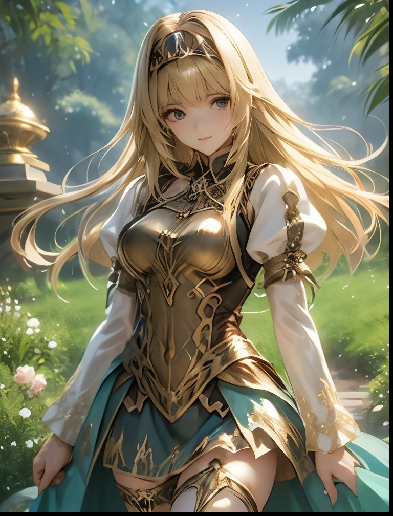 （（（ＳＦＷ、Accuracy、Highest quality、 A first-class masterpiece 、 Normal body 、32K、   detailed face 、 super precise、   Real Color 、5 fingers、Highest、3d）））Alisha、『Valkyrie Profile 2』、Golden Hair 、 long hair、 short、Big Breasts、 slender、 slim、Navel exposed、ribbon underwear、 Bondage、 high leg、Sheer Dress