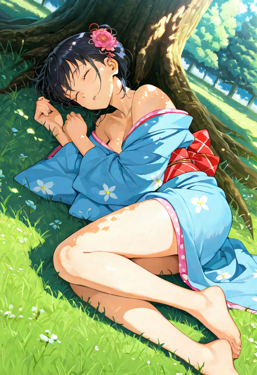 best quality,masterpiece,1girl,solo,(((13years old))),japanese girl,an extremely cute and beautiful girl,highly detailed beautiful face and eyes,petit,cute face,lovely face,baby face,shy smile,show teeth,black hair,medium short hair,flat chest,skinny,slender, nipples sticking out on clothes,(((wearing a wet white thin mini yukata))),(((Laying down on her back on ground))),(missionary position,1:1),she is looking at the viewer,hands on legs, pull off clothes,(undress:1.1),(no underwear:1.1),(open legs wide:1.1),(M-shape position,1:1),(no bra:1.1),(((NFSW)),((From above))