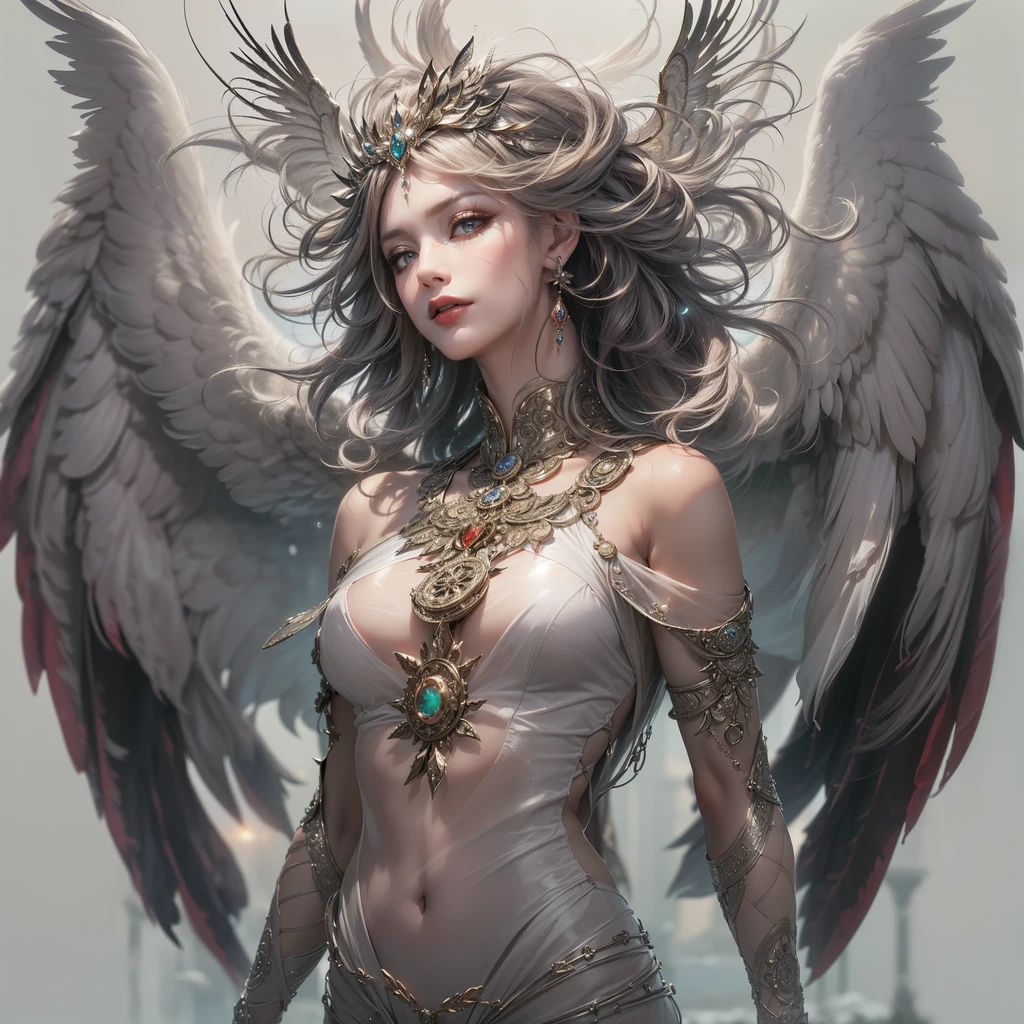 Bblack hair, Old man's beard, short blouse,
Golden and black angelic pants
Female character from Free Fire