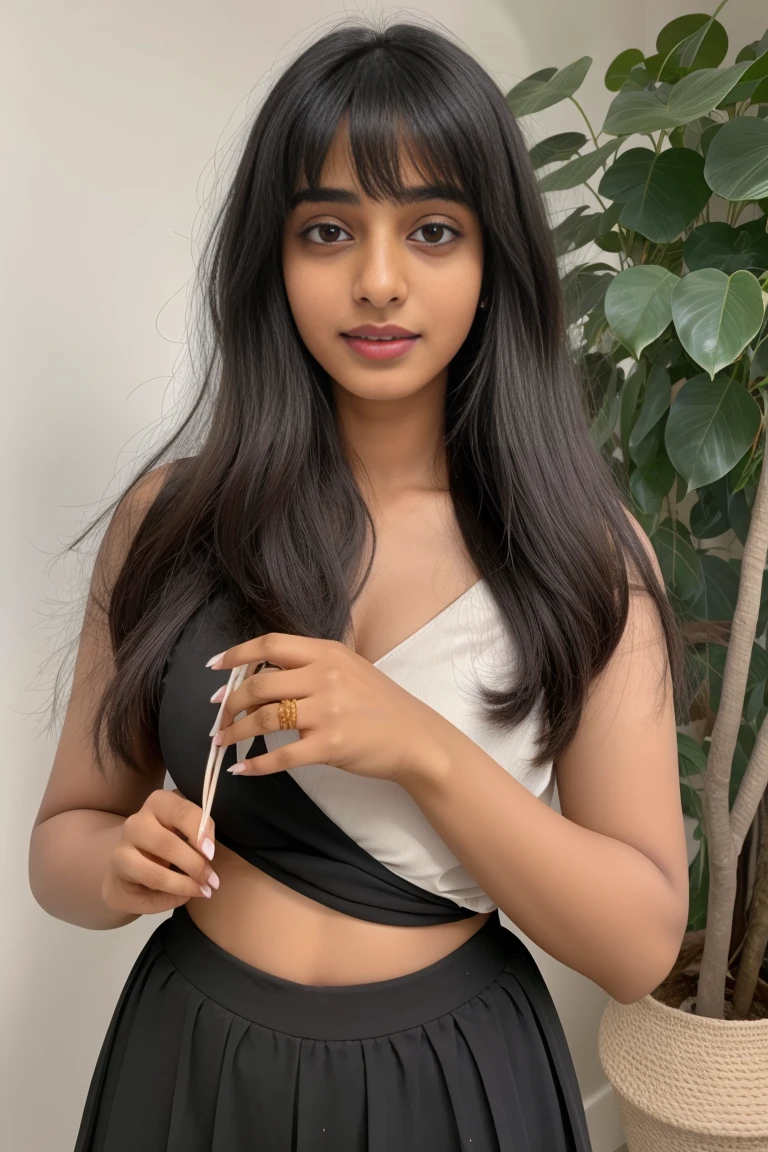 lovely cute young attractive indian teenage girl, big city girl, 18 years old, cute, an Instagram model, long black_hair, colorful hair, hot, dacing, wear South Indian outfit ,Indian