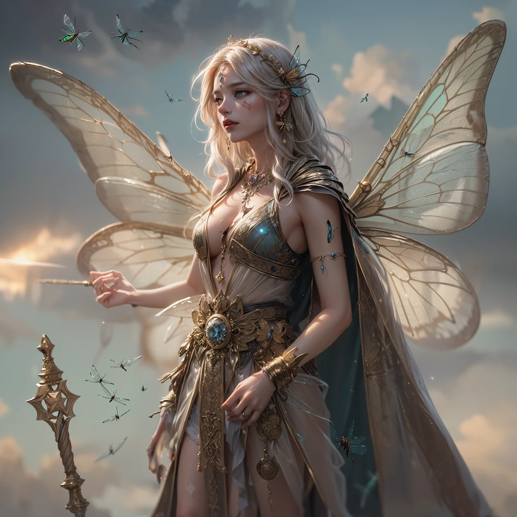 (Exquisite art style: 1.2 + bright colors: 1.2), (HD (8K) wallpaper + ultra-high precision: 1.2), When you think of "elf wings", you will imagine a flowing, elegant elf girl, flying in the air, surrounding the woods and wilderness. Her wings can be white, gold, or silver-gray, shining. She can wear dresses, short skirts or blue silk. Surrounded by trees, flowers and small animals, it is full of nature and magic. The theme "Wings of Elves" is good at depicting brightly colored and detailed dreamy pictures, which lead people's imaginations infinitely to the world of freedom and fantasy.