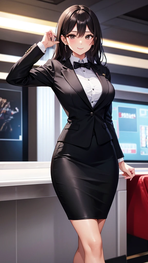 sakuyarindou768 (Wearing business outfit,formal jacket,neck tie, tie,white shirt, skirt, heels,High waist Skirt)( big perfect round breasts,hourglass body, thin waist,btpt-fc,Photo realistic, (hyperrealistic:1)beautiful, masterpiece, best quality, extremely detailed face, perfect lighting,detailed eye makeup, detail face, nice detailed eyes,nice hands, perfect hands (realistic pupils,realistic iris:1) heavy eye makeup,gray hair,long hair,bue eyes, (working at a restaurant, background restaurant)