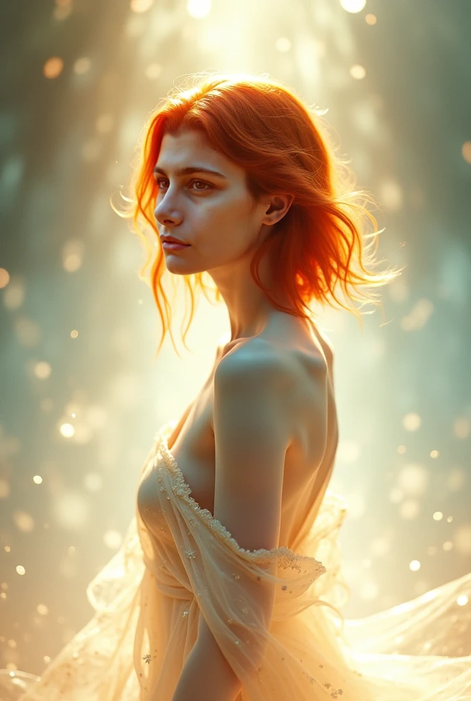(8k, best quality, master part:1.2),(best quality:1.0), (ultrahigh-resolution:1.0), Aquarelas, uma mulher bonita, ombro, fita tress, parte superior das pernas,sentado,autor:agnes cecile, retrato de meio corpo, design brilhante extremamente luminoso, pastels colors, (tinta:1.3), Luzes de outono